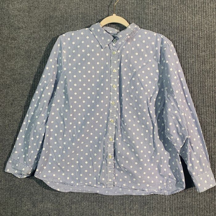 Vintage Talbots Shirt Womens XL Petite Blue Striped Polka Dots Button Up  Top Cotton Work