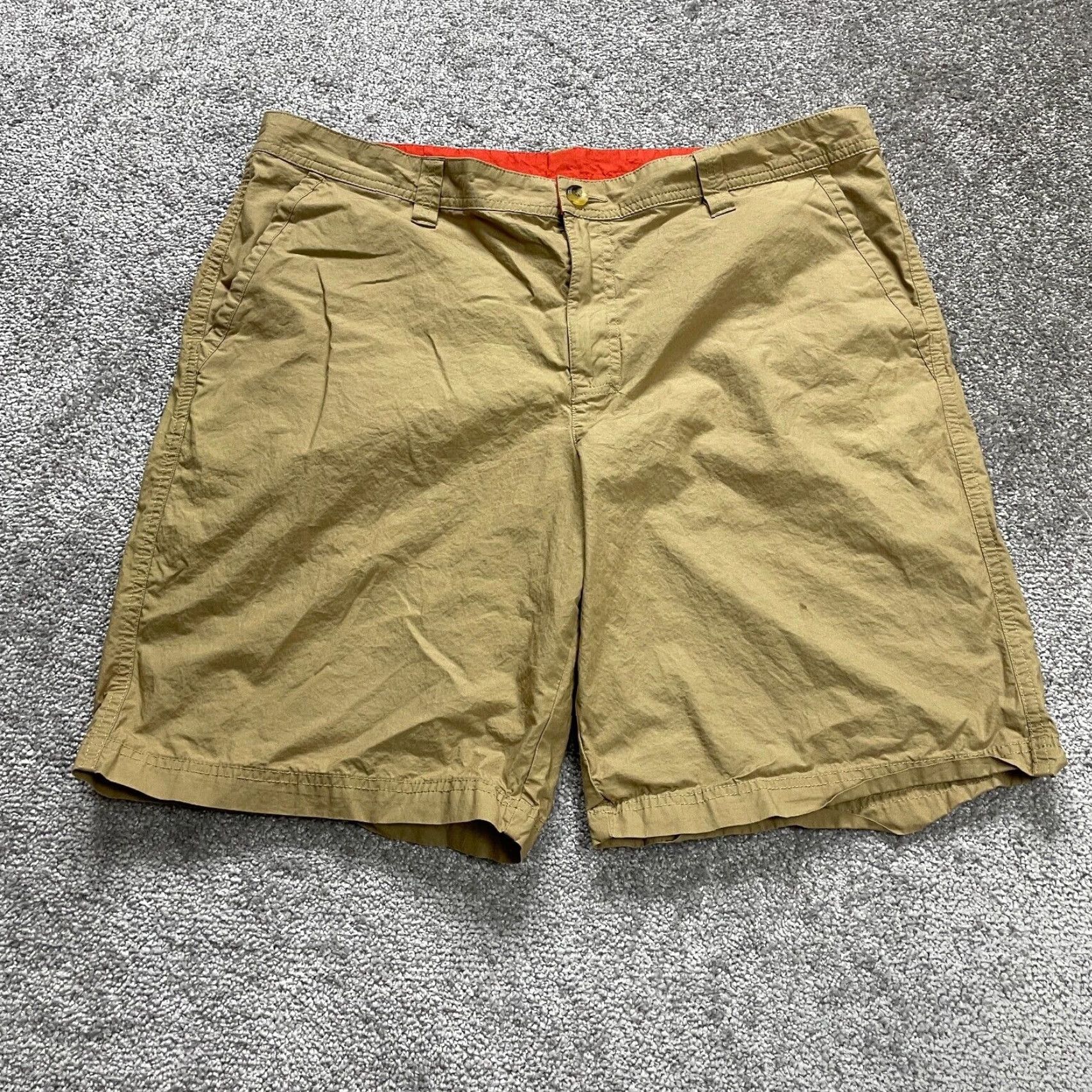 Vintage Columbia Chino Shorts Men Brown Flat Front Casual 38x9 Cotton Slash Pocket - Regular Fit - 9 in Inseam, 38 Waist, Brown, Solid, Outdoor, Classic, Men Size US 38 / EU 54 - 2 Thumbnail