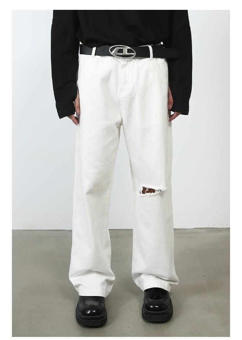 image of White Distressed Denim Jeans, Men's (Size 32)