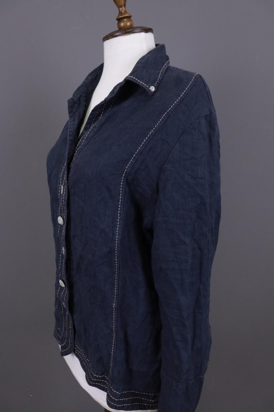 Designer Elisa Cavaletti Blue Lagenlook Linen Blouse Shirt Size L Size L / US 10 / IT 46 - 6 Thumbnail