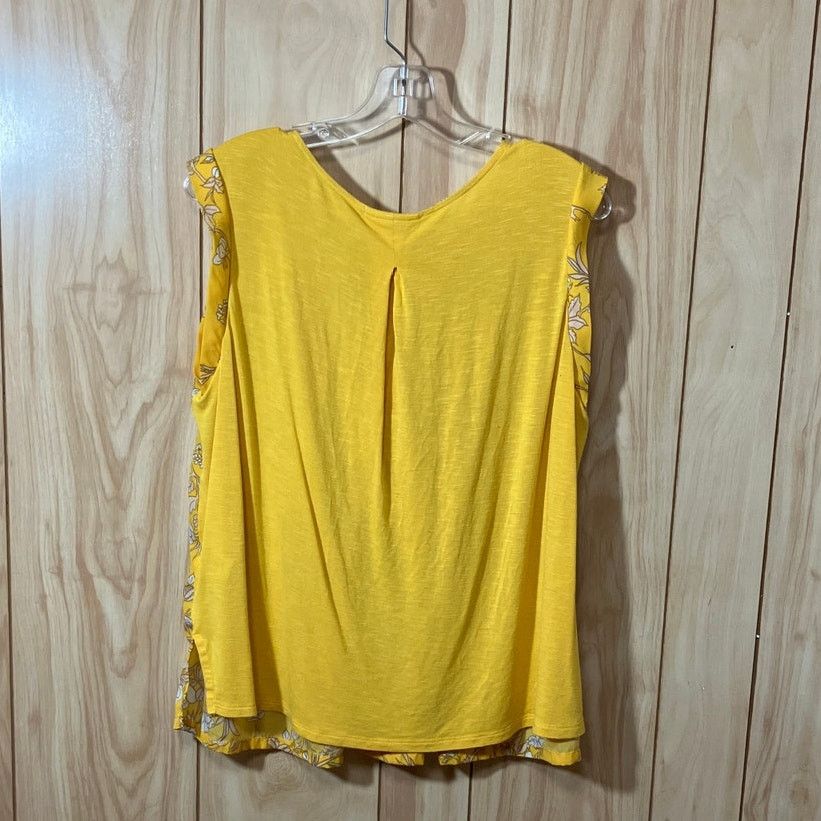 Merona Merona Yellow Floral Scoop Neck Front Sleeveless Blouse L Size L / US 10 / IT 46 - 2 Thumbnail