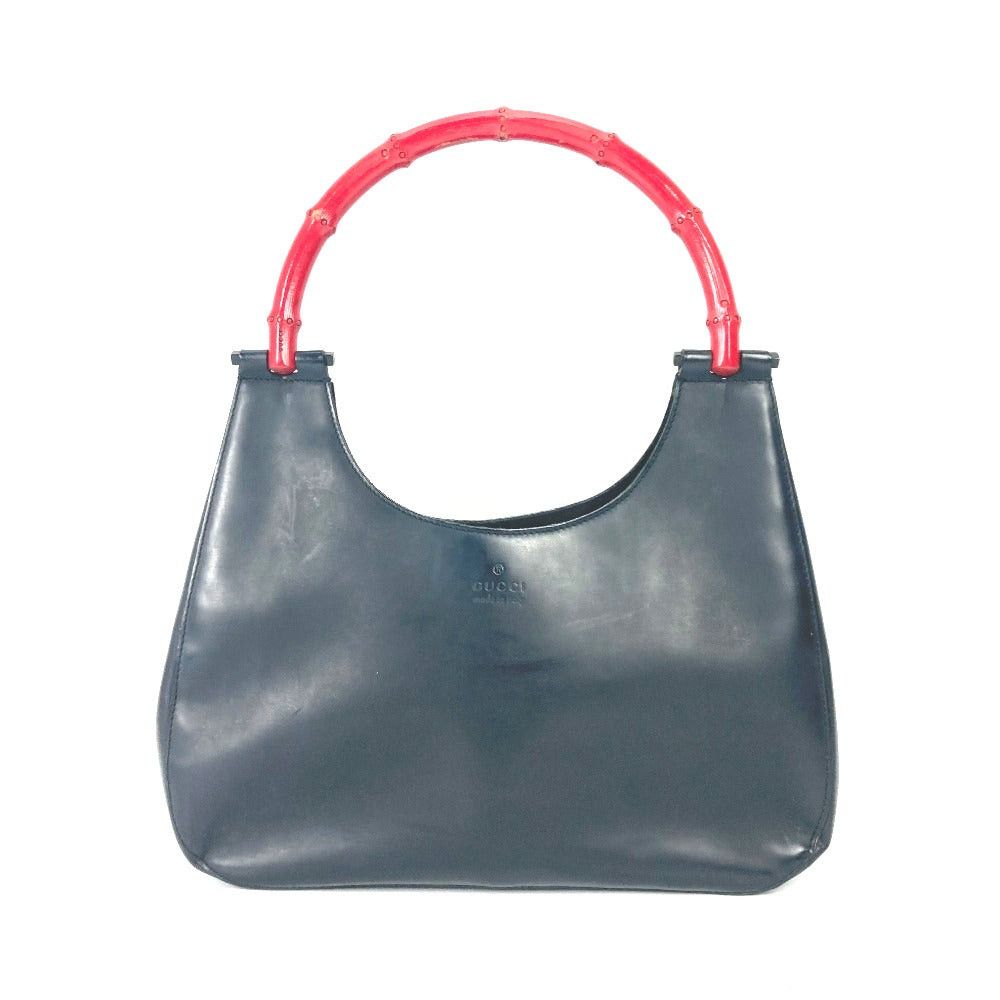 Gucci 001 3789 Bamboo Shoulder Bag Shawl Bicolor Handbag Leather Women Black