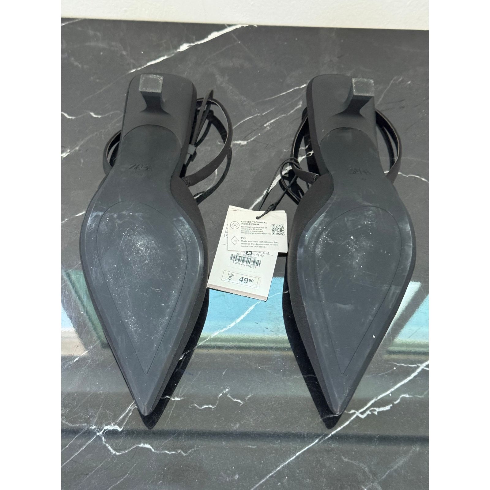 Zara Zara Black Pointed Toe Slingback Kitten Heels Size US 9 / IT 39 - 9 Thumbnail