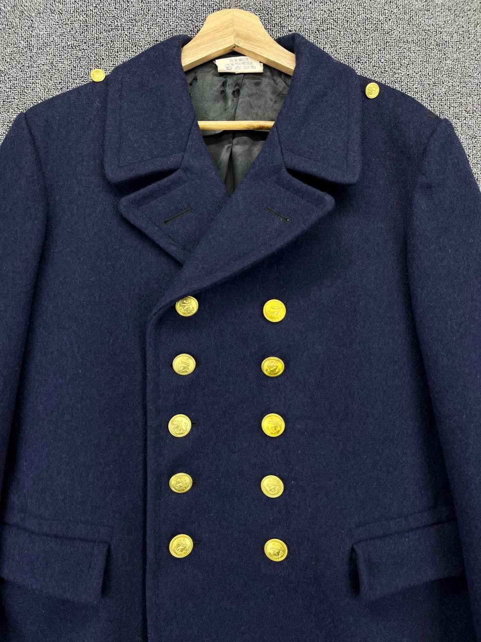 Vintage Vintage 80s German Navy Wool Peacoat Golden Button Jacket Size US S / EU 44-46 / 1 - 5 Thumbnail