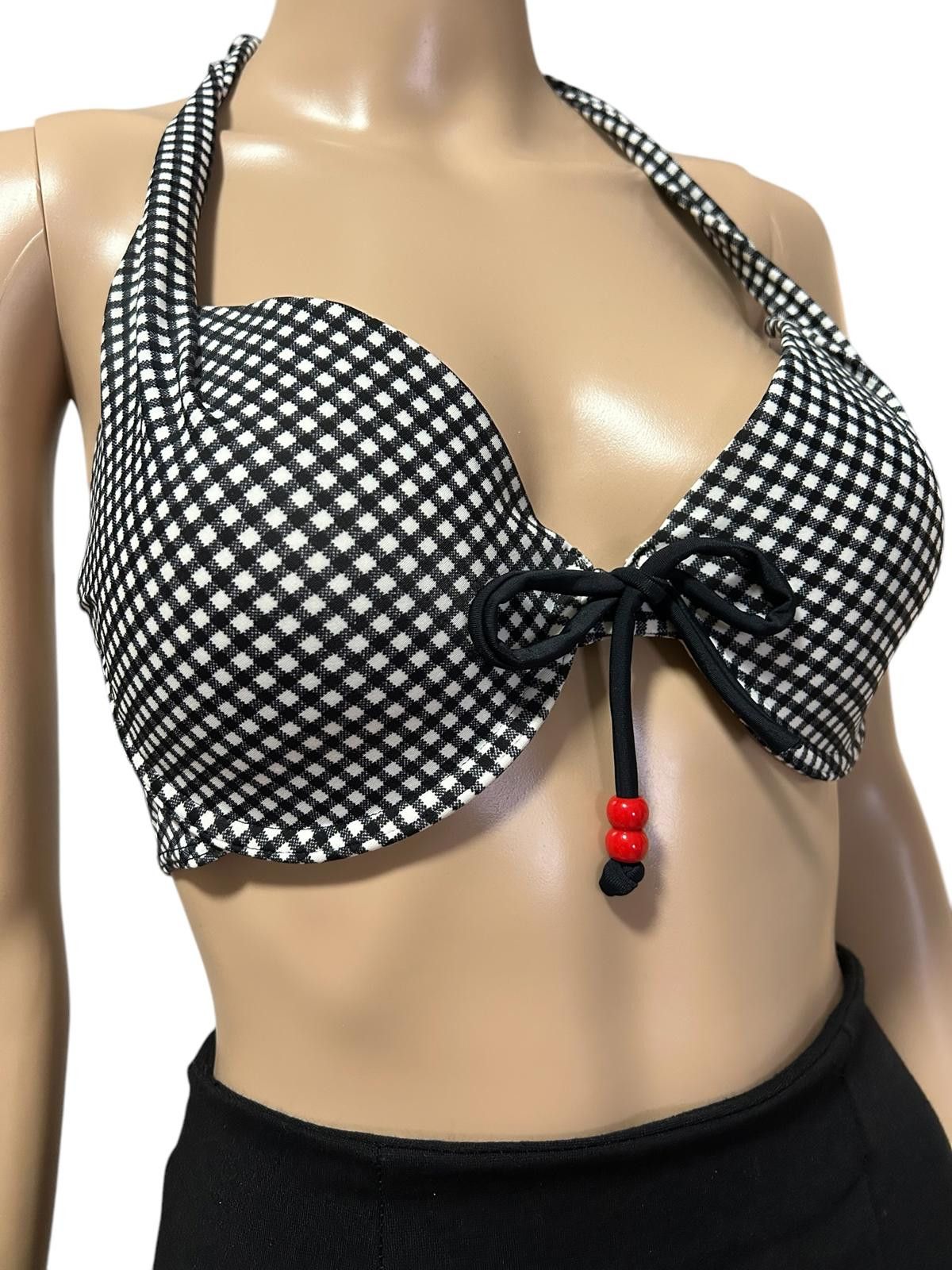 Designer Stylish Black & White Gingham Bikini Top Size ONE SIZE - 2 Thumbnail