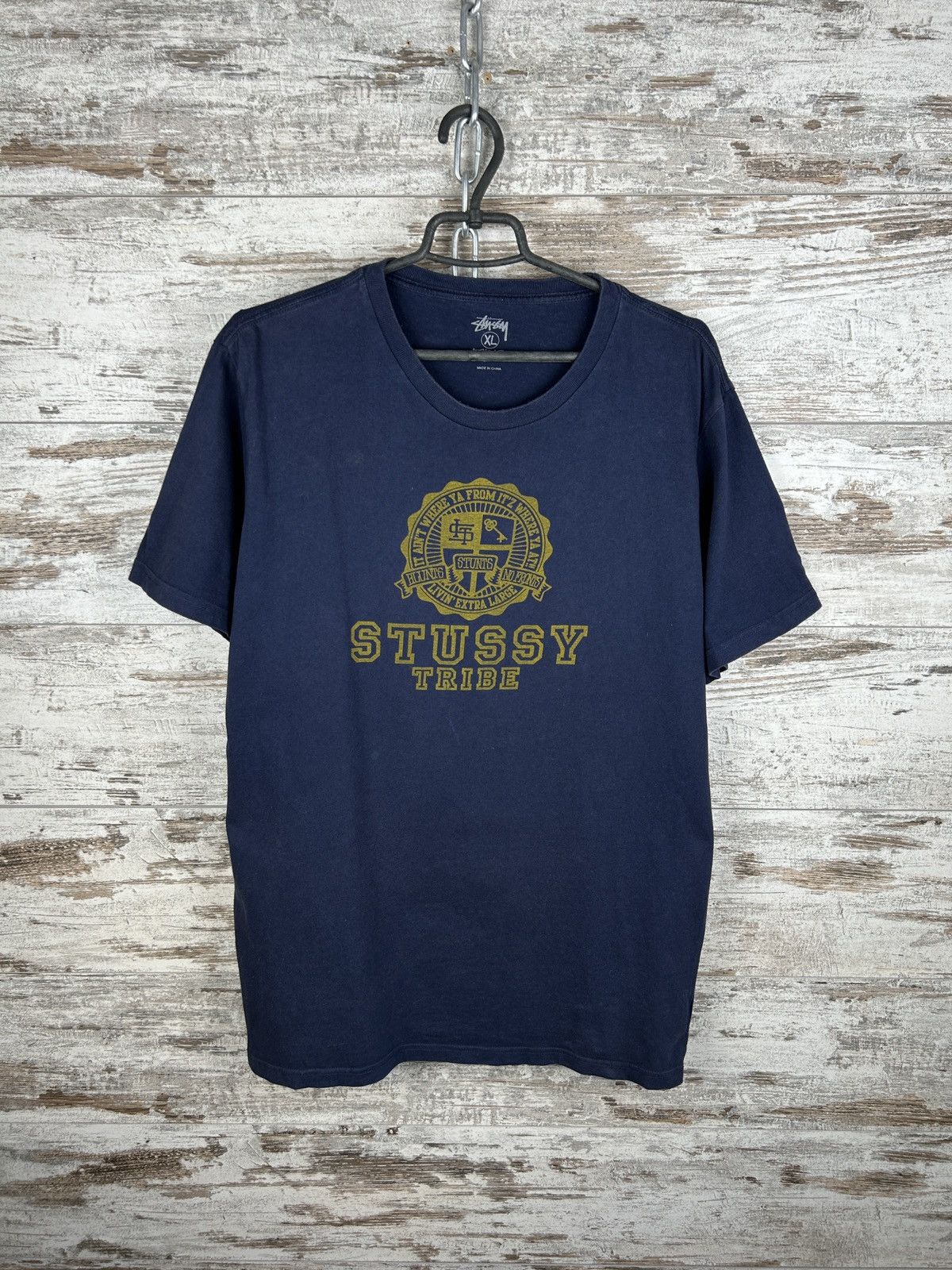 Pre-owned Stussy X Vintage Mens Vintage Stussy T Shirt Big Logo Tee Y2k Streetwear In Navy