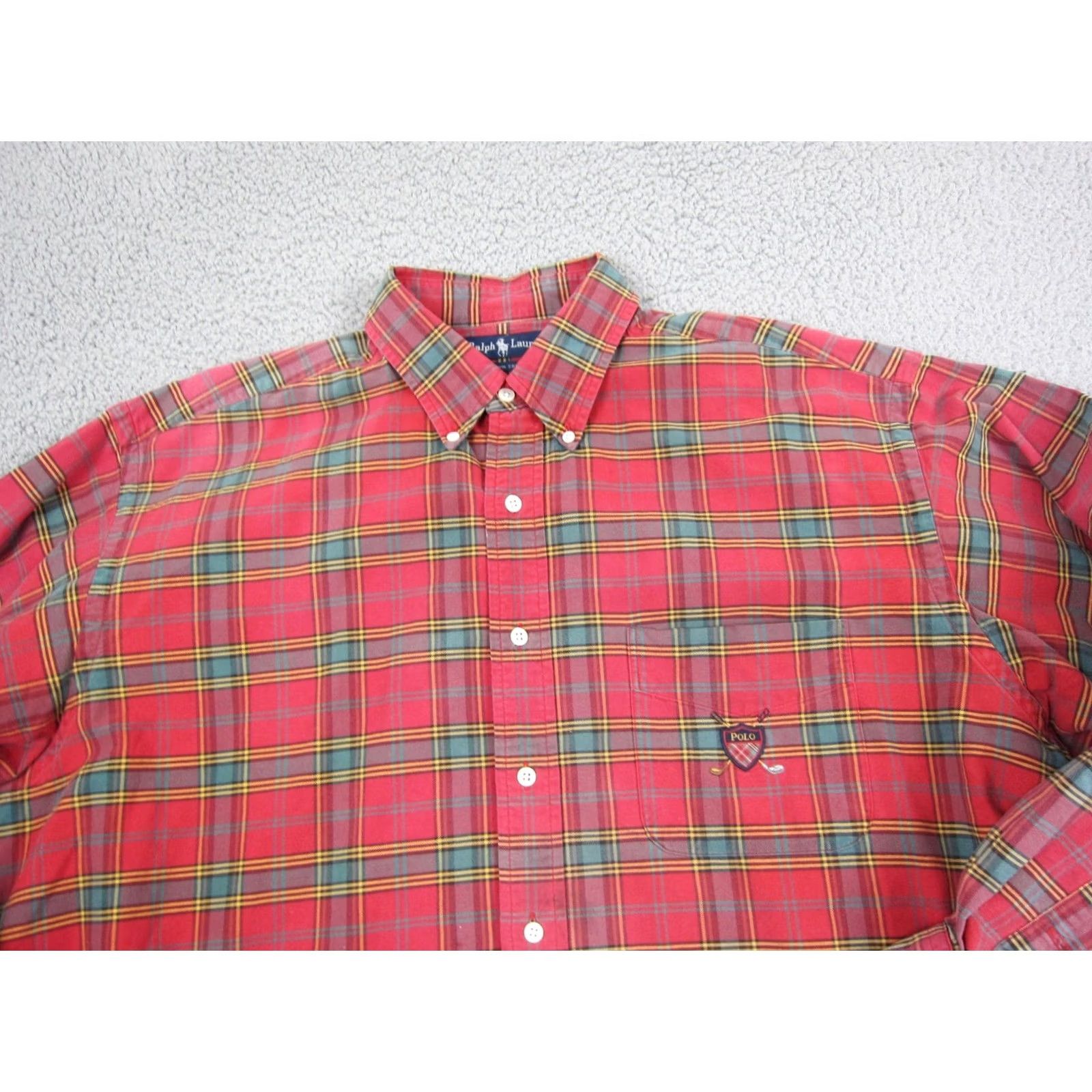 Ralph Lauren VINTAGE Ralph Lauren Shirt Mens XL Red Green Polo Crest Pocket Size US XL / EU 56 / 4 - 2 Thumbnail