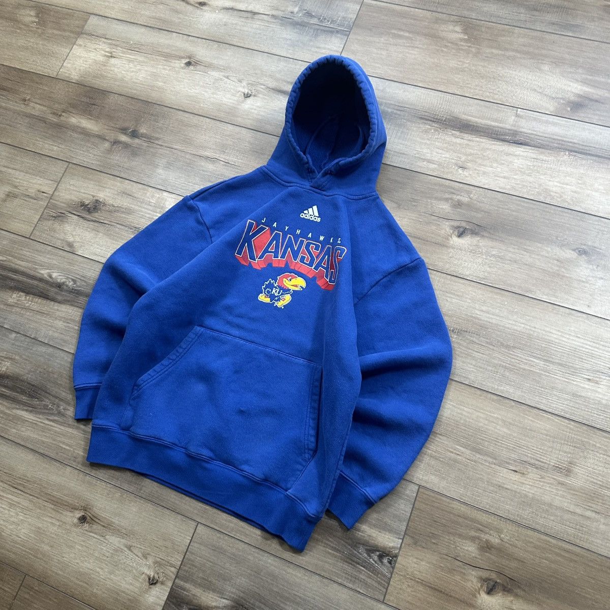 Adidas Vintage 2000s Y2K Adidas Kansas Jayhawks Pullover Hoodie Size US S / EU 44-46 / 1 - 3 Thumbnail