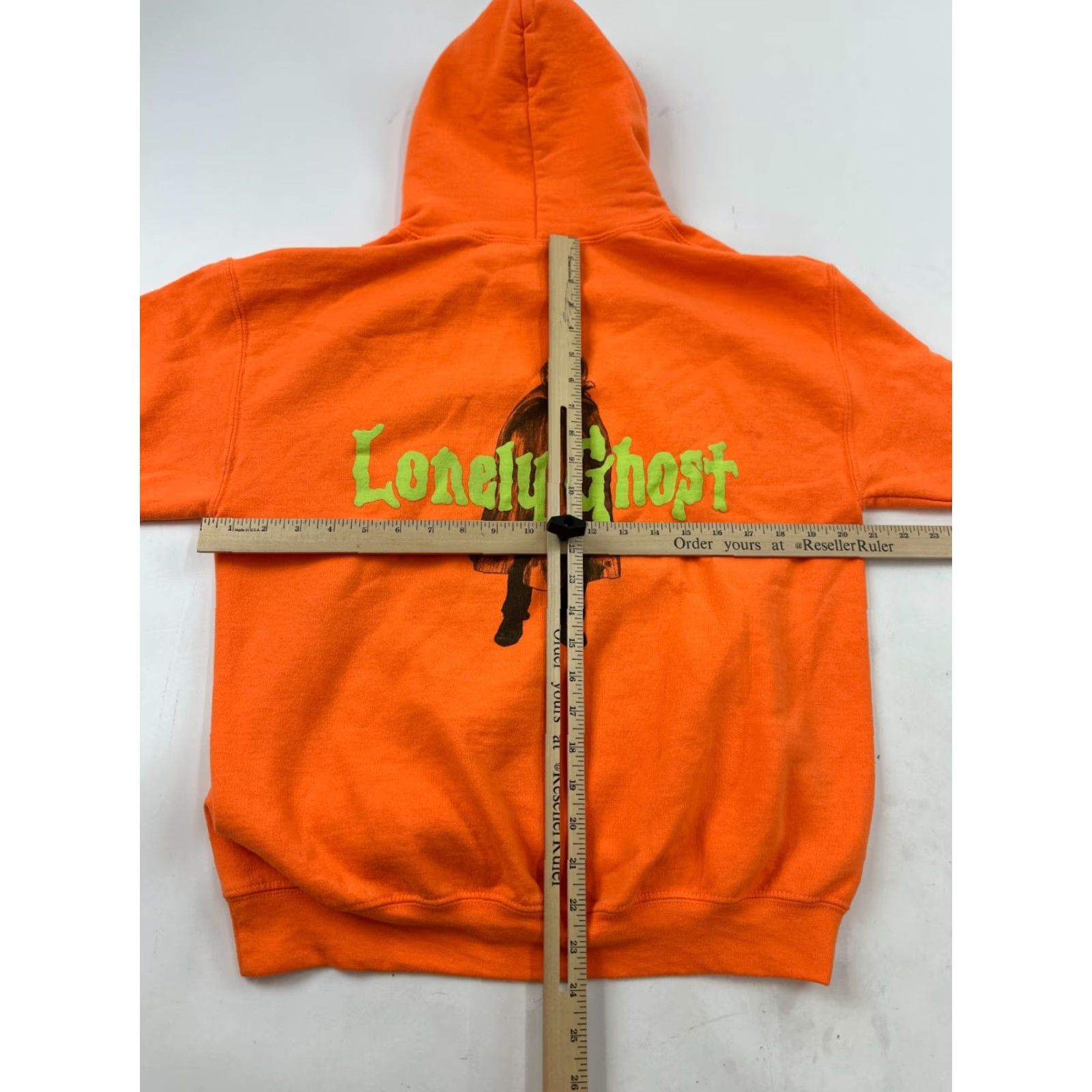 Vintage Lonely Ghost Hoodie Sweatshirt Kangaroo Pocket Graphic Print Orange Medium Mens Size US M / EU 48-50 / 2 - 7 Thumbnail