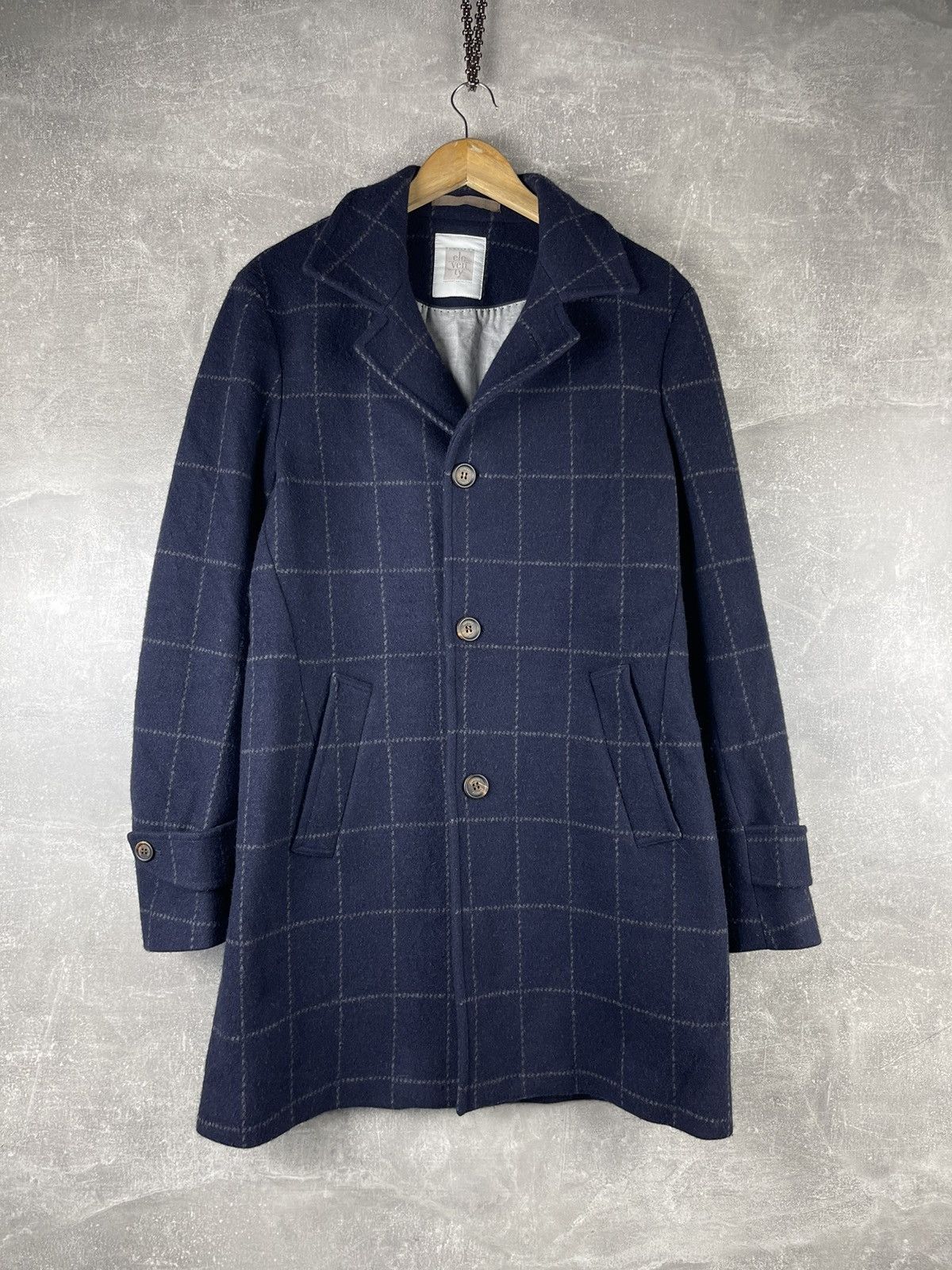 Eleventy Eleventy Platinum Wool Cashmere Check Coat Navy Blue Size US M / EU 48-50 / 2 - 6 Thumbnail