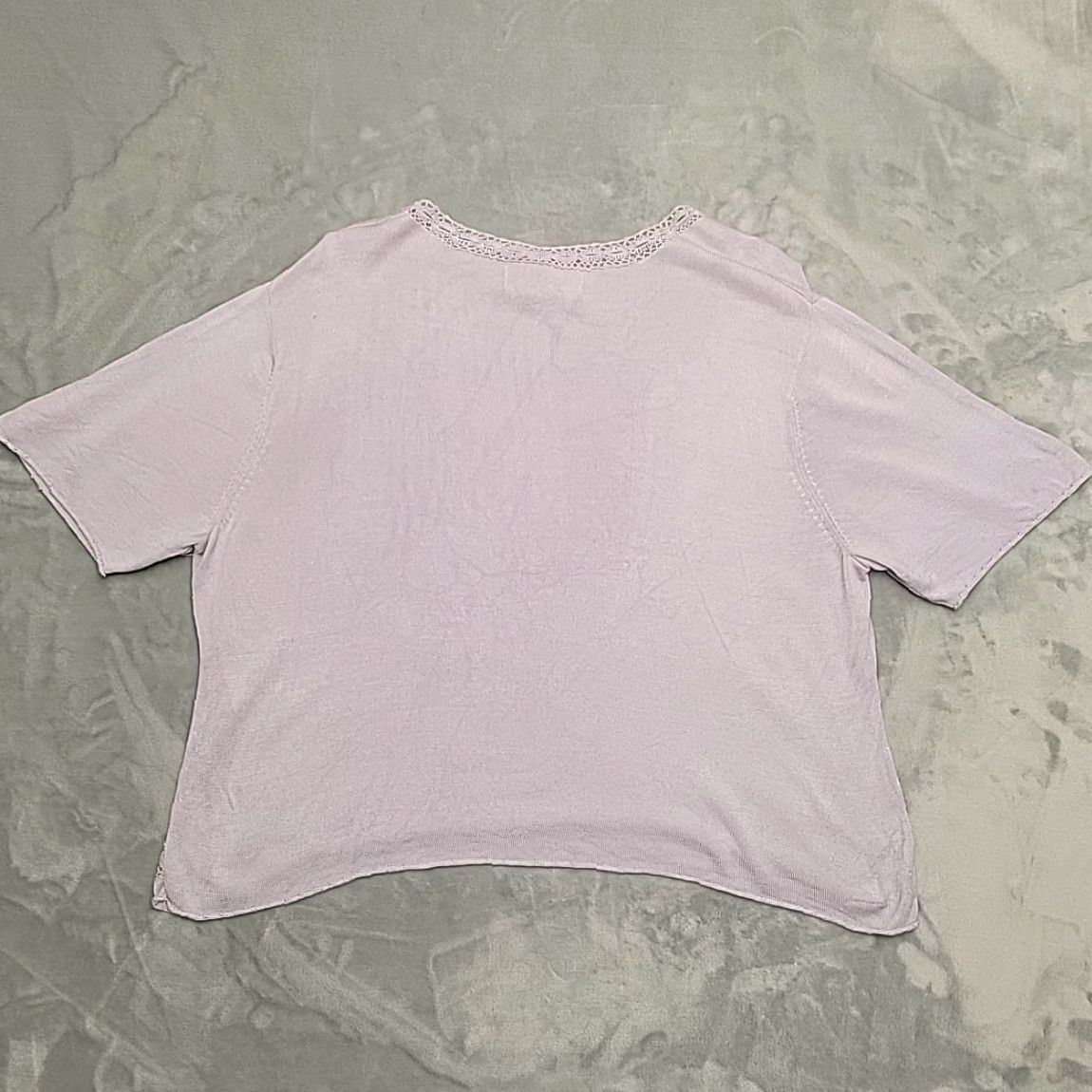 Vintage VINTAGE Maggie McNaughton Blouse Womens 2X Purple Silk Crochet Trim Short Sleeve Top Size XXL / US 16-18 / IT 52-54 - 6 Thumbnail