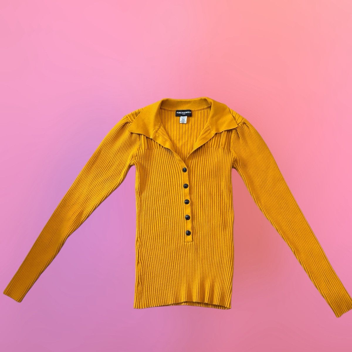 Karl Lagerfeld Karl Lagerfeld Paris Yellow Ribbed Collar Blouse - XS Size XS / US 0-2 / IT 36-38 - 9 Thumbnail