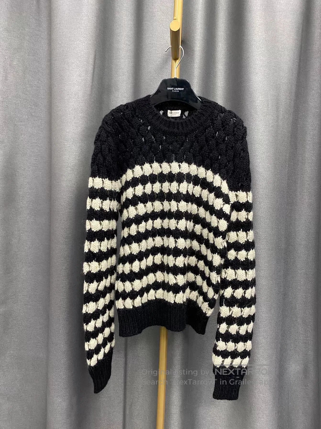 Saint Laurent Paris Saint Laurent Black White Striped Openwork Knit. Size S / US 4 / IT 40 - 1 Thumbnail