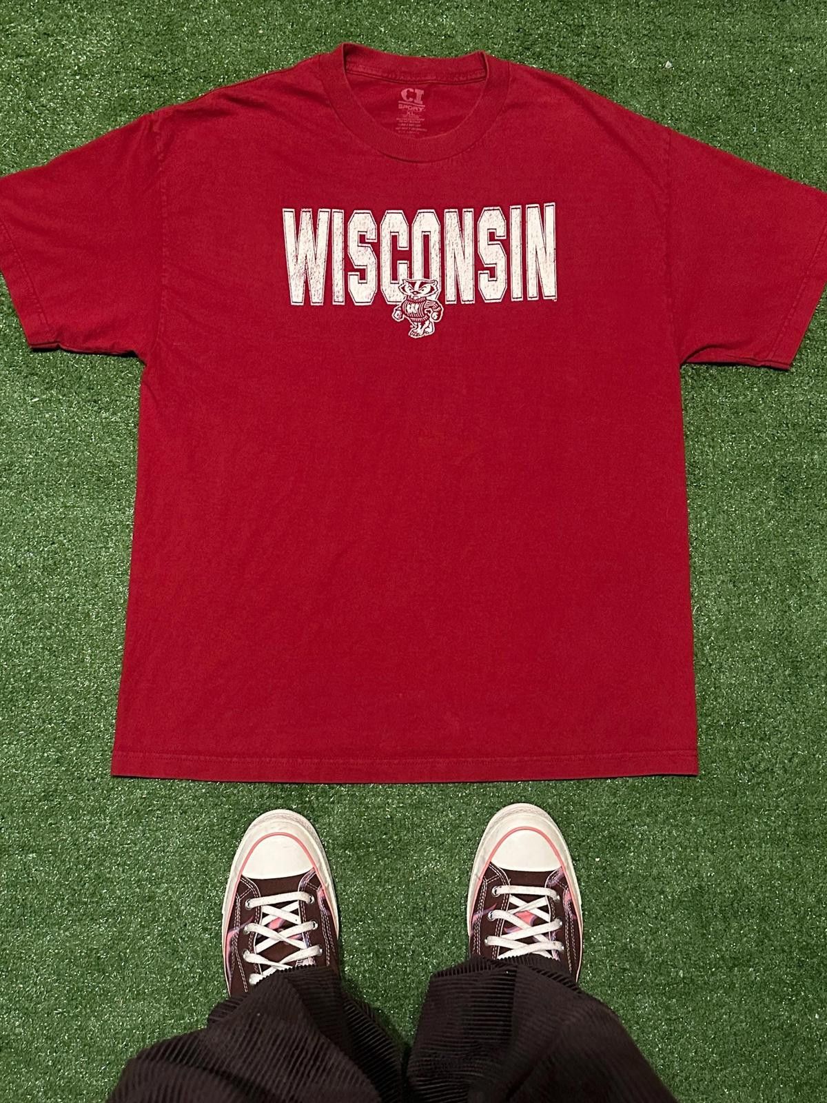 Other Vintage 90s Sport-Tek Wisconsin Red Graphic T-Shirt Size ONE SIZE - 1 Thumbnail