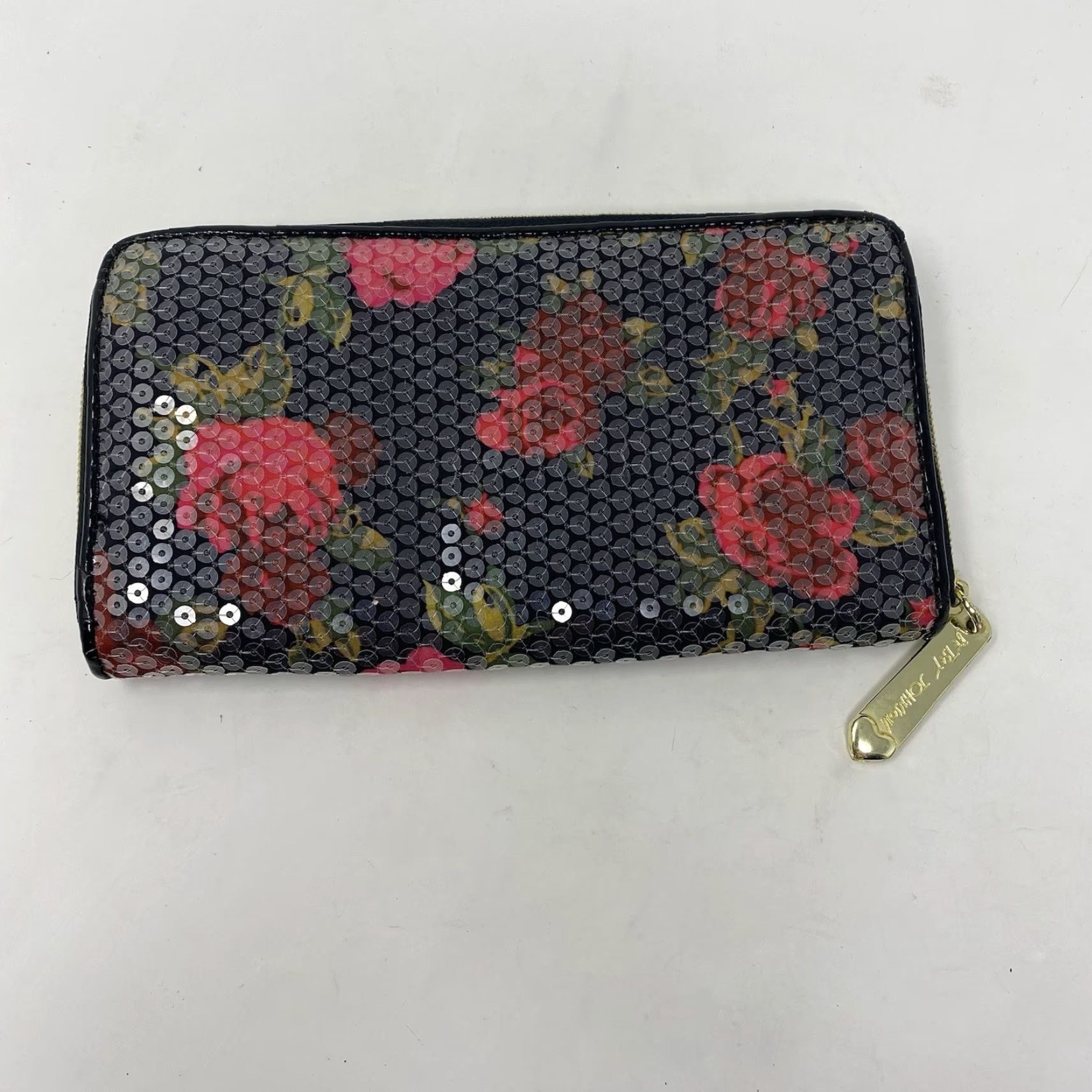 Betsey Johnson BETSEY JOHNSON Wallet Rose Floral Clear Sequin Zip Around Black Multicolor Pattern Floral Zip-Around Women Boys Girls Mens? Size ONE SIZE - 5 Thumbnail