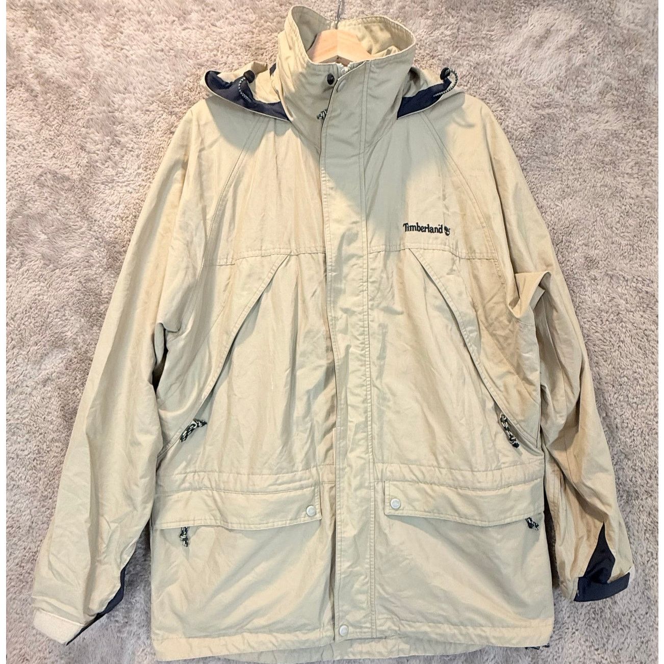 Timberland Vintage Timberland Rain Coat Jacket Parka M Hood Tan Blue Size US M / EU 48-50 / 2 - 1 Thumbnail