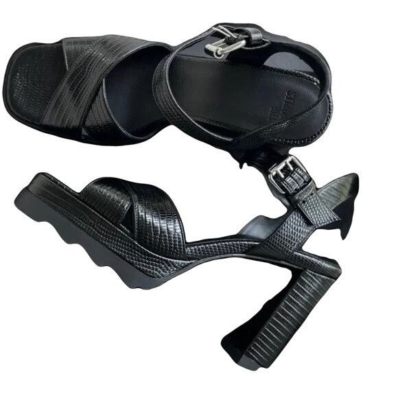 The Kooples Kooples Black Leather Platform Sandals Adjustable Buckle Str Size US 7 / IT 37 - 8 Thumbnail