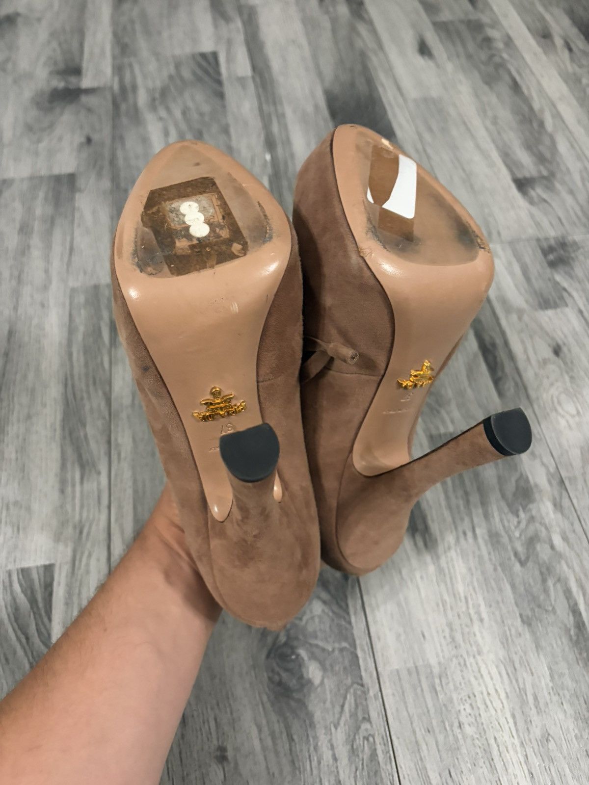 Prada Prada Tan Suede Lace-Up High Heel Booties Size US 7 / IT 37 - 9 Thumbnail