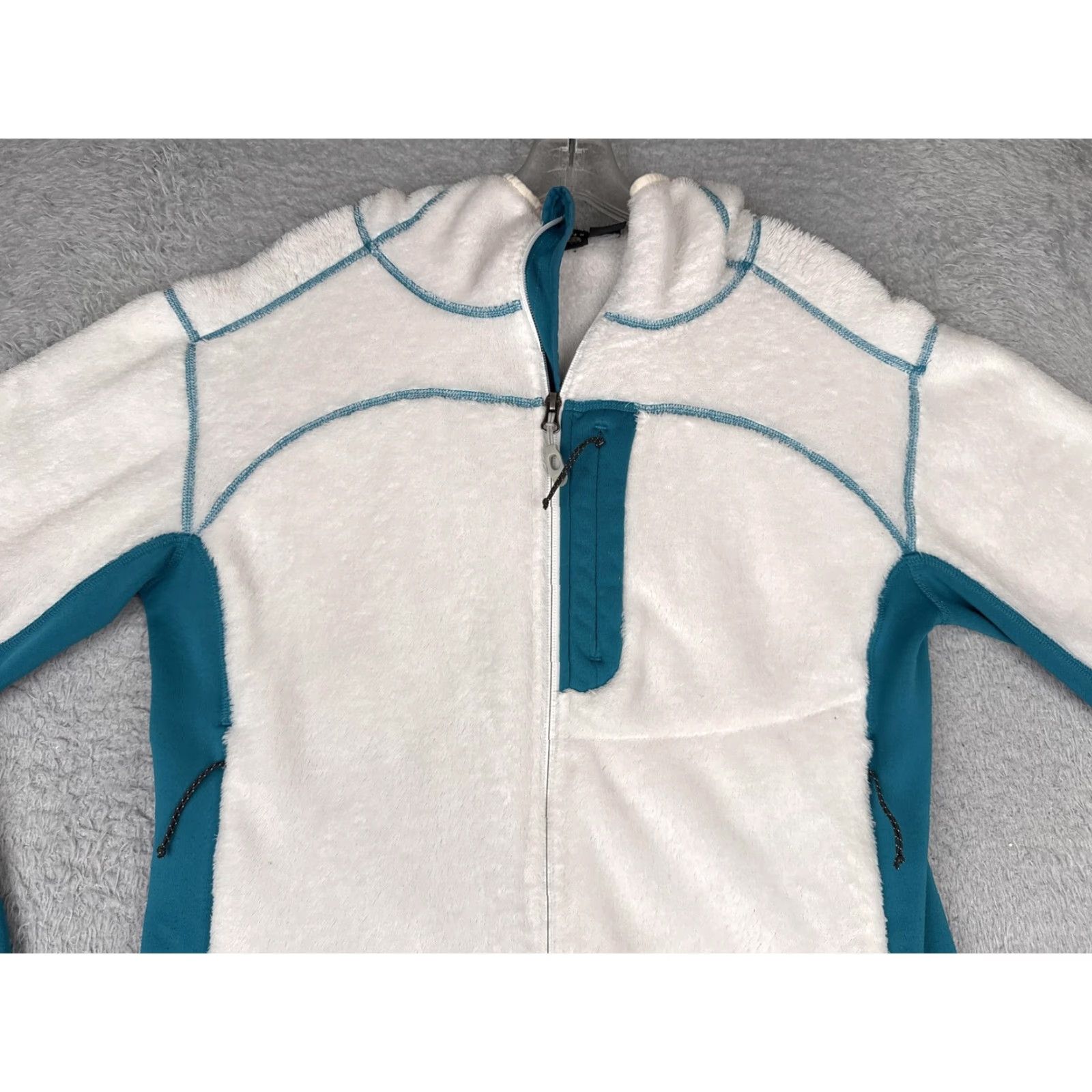 Mountain Hardwear Mountain Hardwear Jacket Womens XL White Teal Polartec Fleece Full Zip Hooded Size XL / US 12-14 / IT 48-50 - 4 Thumbnail