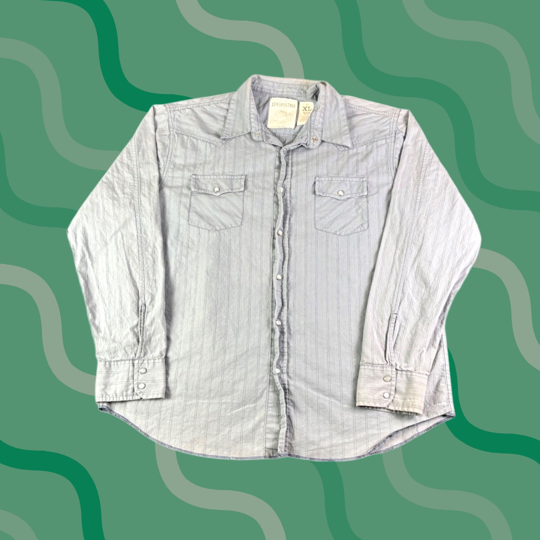 Aeropostale Aeropostale Mens Long Sleeve Pinstripe Western Button Up Shirt XL Blue Vintage Size US XL / EU 56 / 4 - 1 Thumbnail