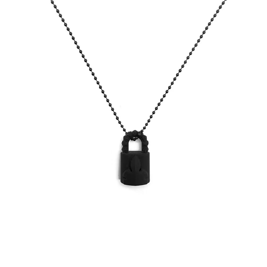 Chrome Hearts Chrome Hearts Black Resin Lock Pendant Ball Chain Necklace Size ONE SIZE - 1 Thumbnail
