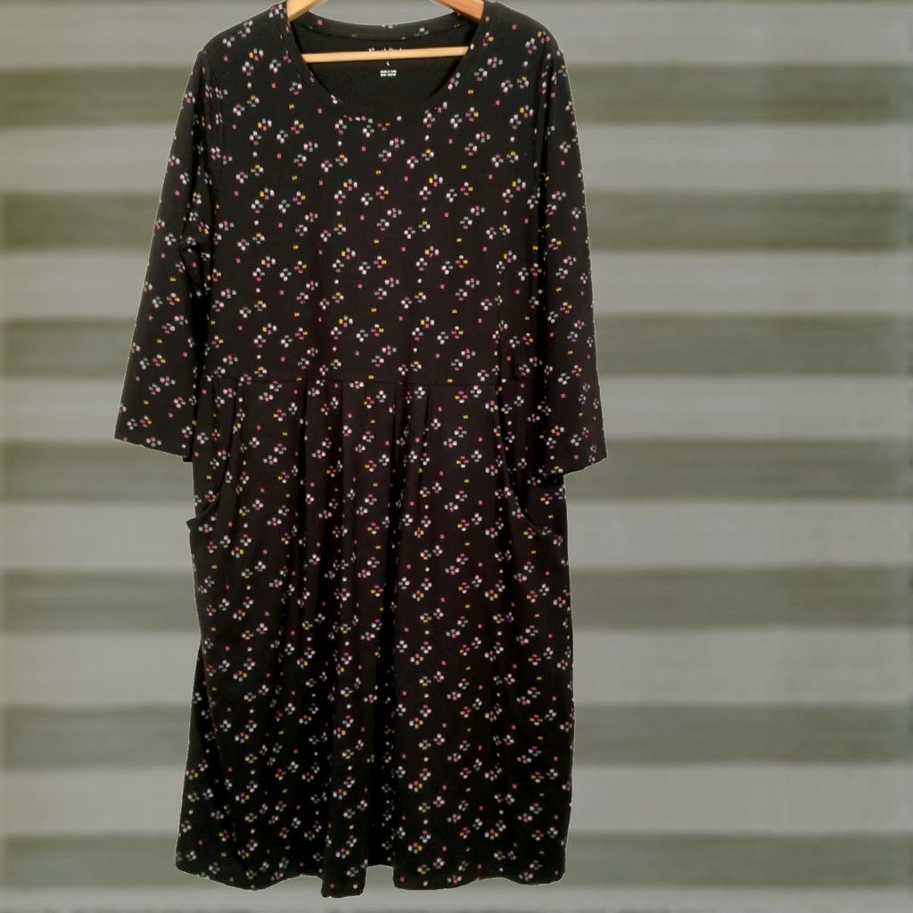 Vintage NorthStyle Shirt Dress L Women Navy Blue Purple Splash Long Sleeve Knit Midi Comfortable Abstract Pattern Dress Length Midi Nylon Spandex Cotton Modal Size L / US 10 / IT 46 - 1 Thumbnail