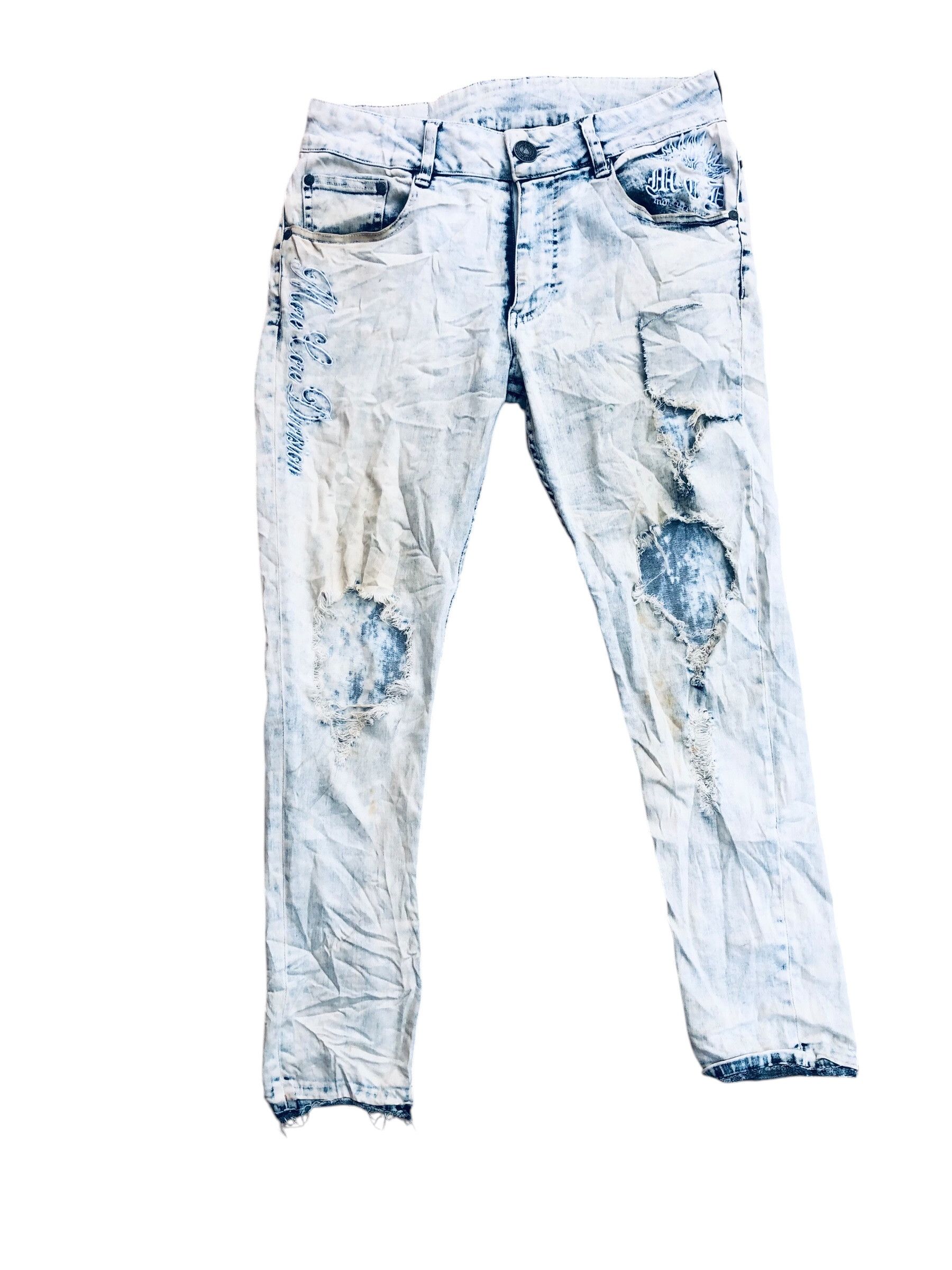 Designer 🔥Japanese Punk Distressed Denim Style Jeans Size US 32 / EU 48 - 8 Thumbnail