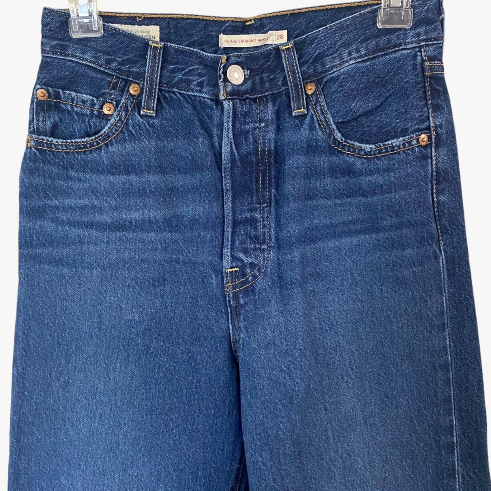 Levi's Levi's Ribcage Straight Fit Ankle Jeans Women's 26 Blue High-Rise Raw-Hem Denim Jeans Size 26" / US 2 / IT 38 - 5 Thumbnail
