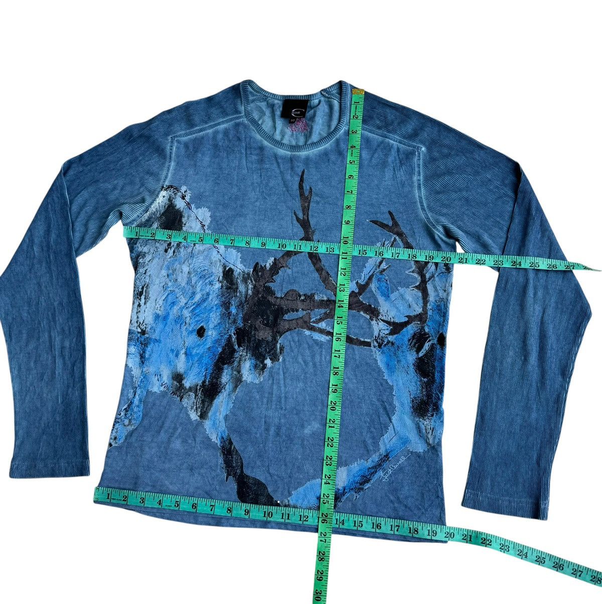 Just Cavalli Vintage 2000s Cavalli Fighting Deers Painting Longsleeve Size US M / EU 48-50 / 2 - 13 Thumbnail