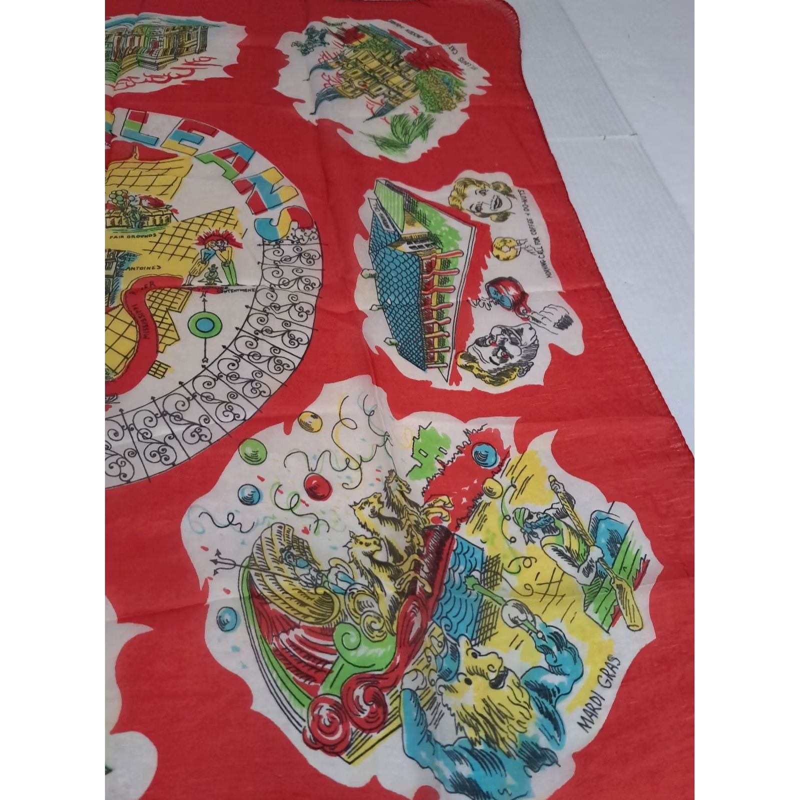 Vintage Vintage New Orleans Mardi Gras Scarf Wrap - Crescent City Pure Silk Size ONE SIZE - 3 Thumbnail