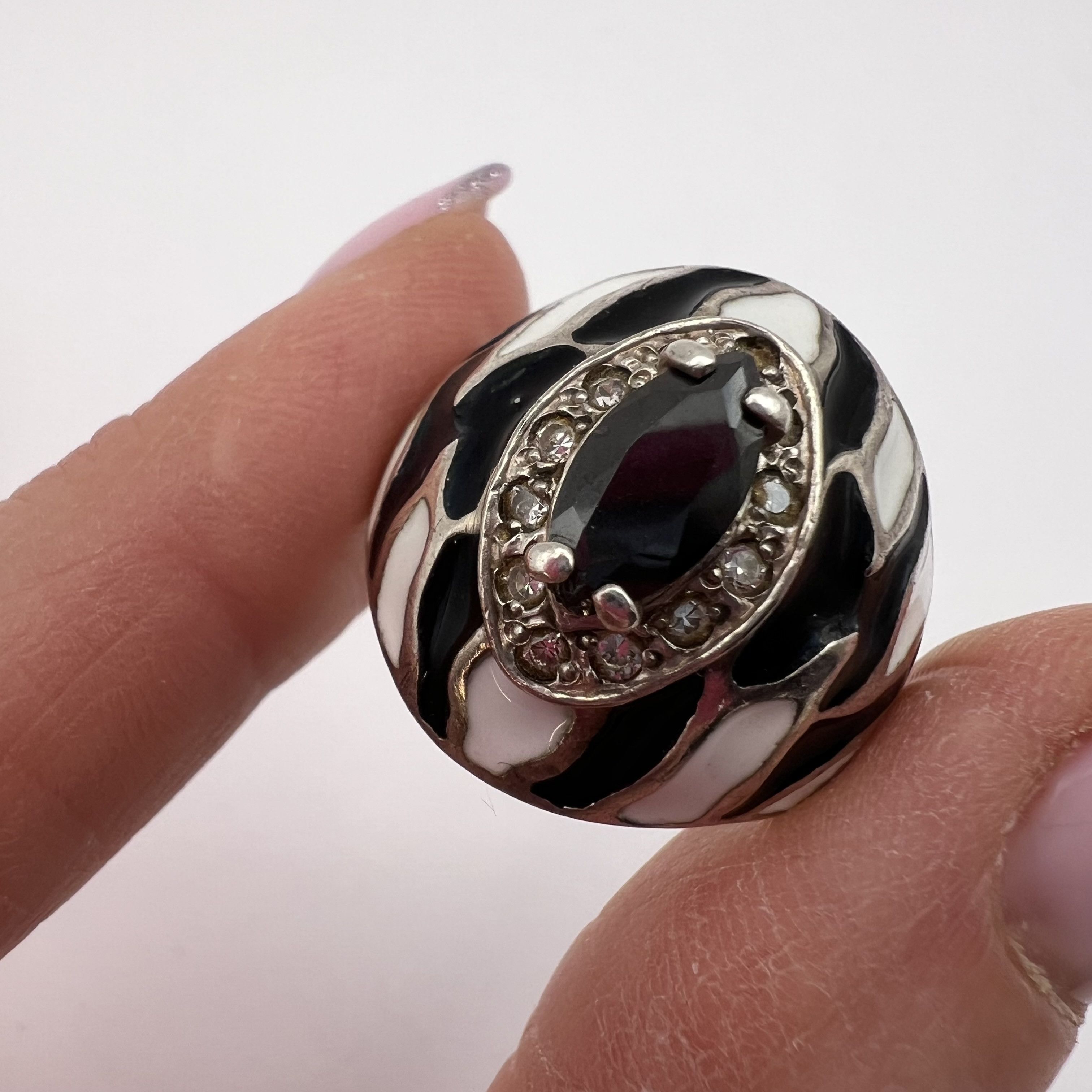 Vintage Vintage Ring Sterling Silver 925 Stone Cyanite Enamel S 9U Size ONE SIZE - 6 Thumbnail