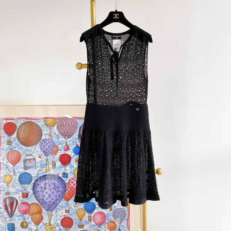 Chanel Chanel Summer Black Cotton Midi Dress 0089 Size M / US 6-8 / IT 42-44 - 1 Thumbnail