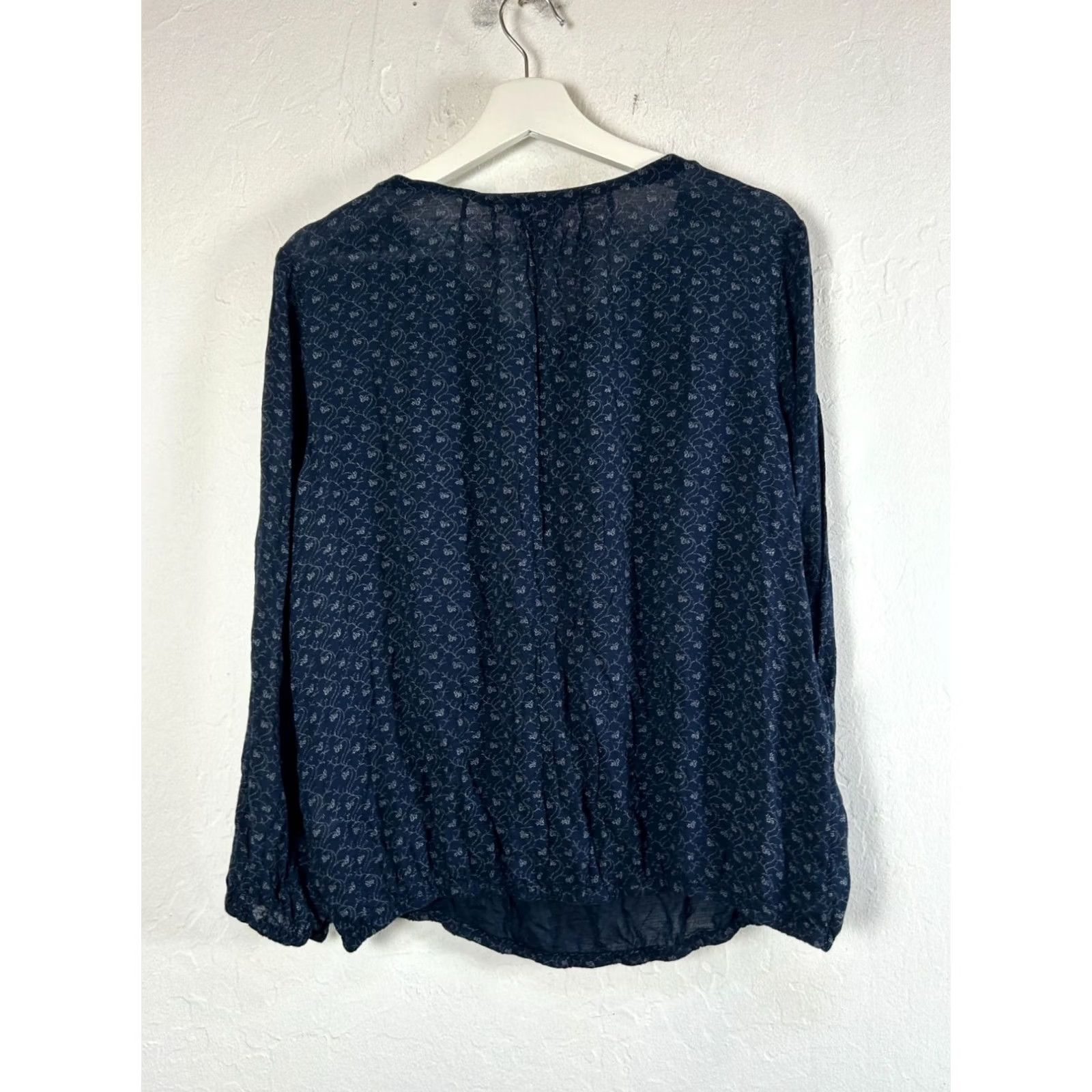 Lucky Brand Lucky Brand Women's Blouse Indigo Vine Print Long Sleeve Peasant Top Large Boho Size L / US 10 / IT 46 - 3 Thumbnail
