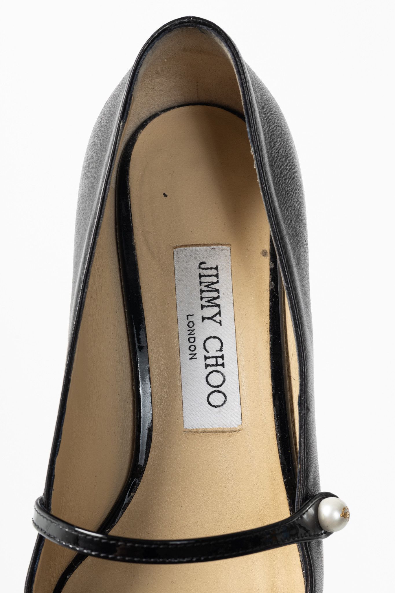 Jimmy Choo Jimmy Choo Elisa Black Cap-Toe Faux-Pearl Mary Jane Pumps Size US 7 / IT 37 - 10 Thumbnail