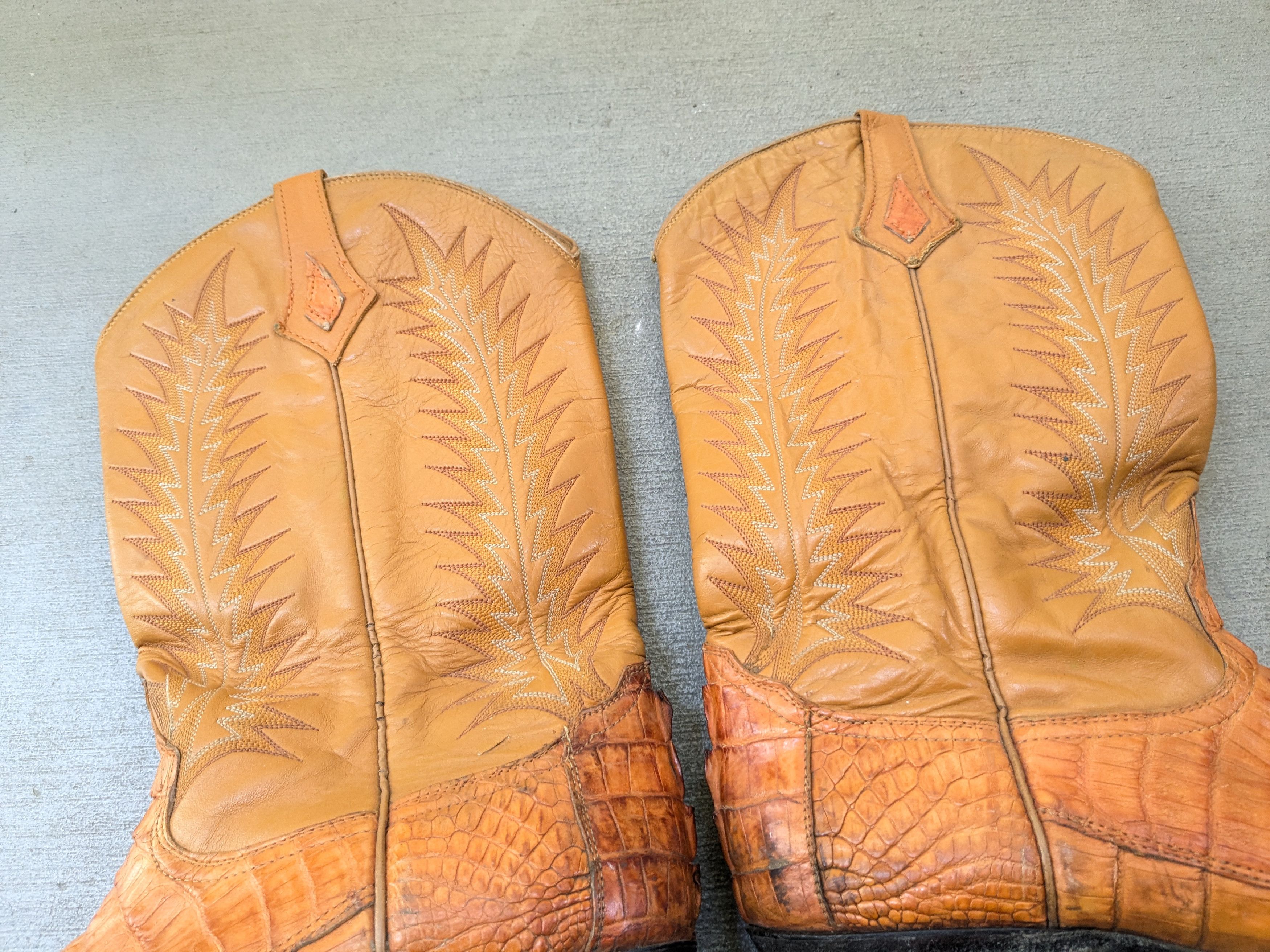 Genuine Leather Vintage Cowboy Boots Orange 11 EE Wide Western Botas Size US 11 / EU 44 - 4 Thumbnail