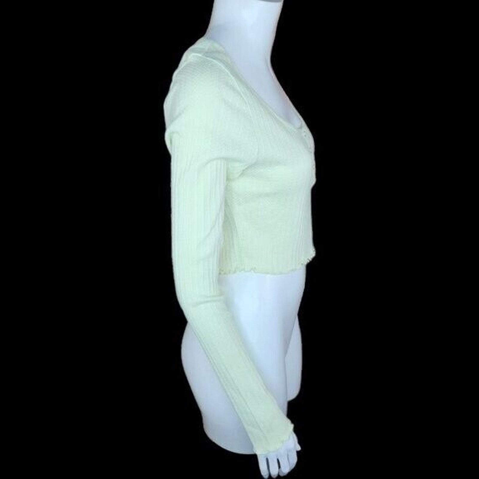 BP. BP Womens Medium Green Limecream Cropped Long Sleeve Size M / US 6-8 / IT 42-44 - 7 Thumbnail