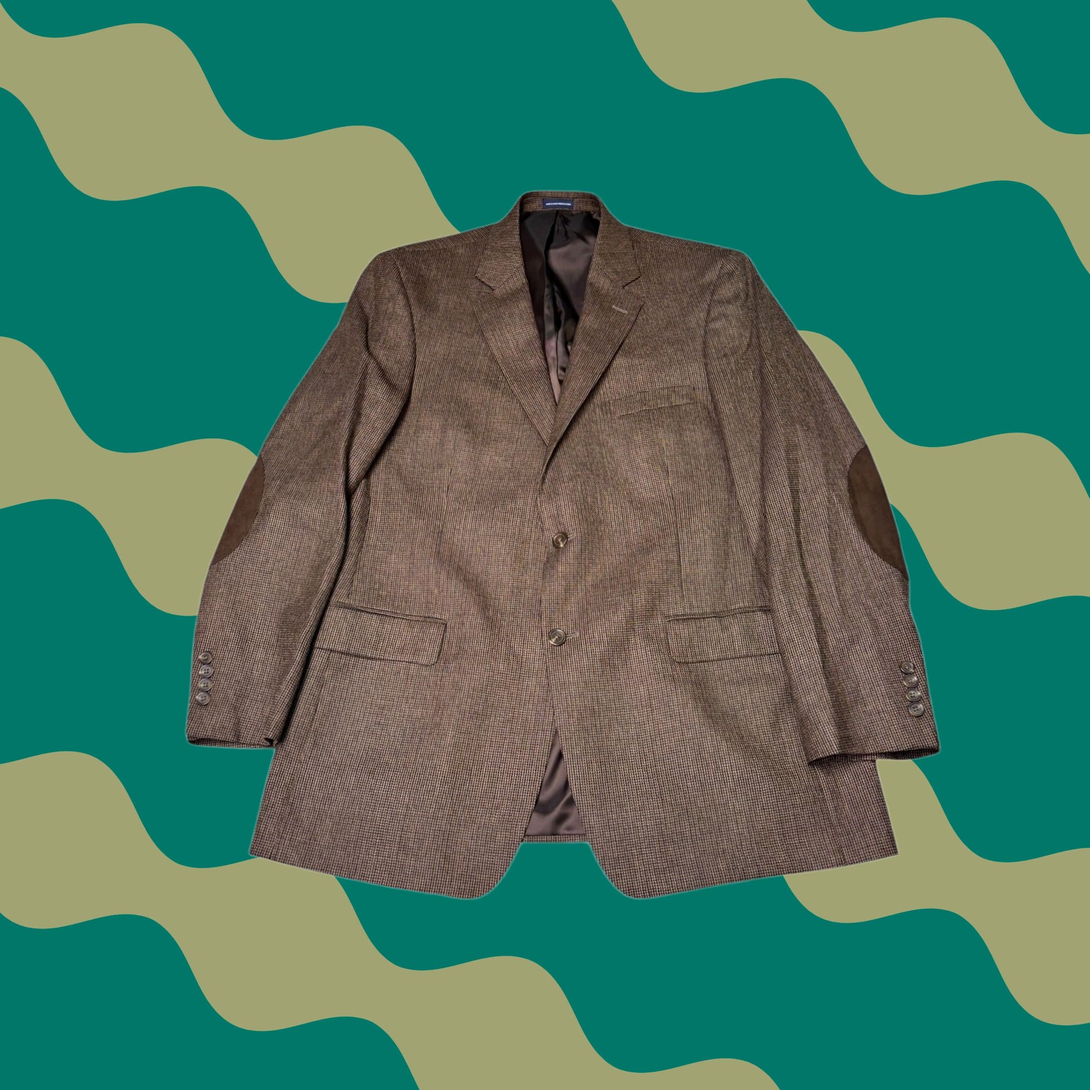 Stafford Stafford Essentials Wool Blend Blazer Brown Herringbone Three-Button Notch Lapel Long Single-Vented Men 44 Big & Tall Wool, Polyester Xl? Size 44R - 1 Thumbnail