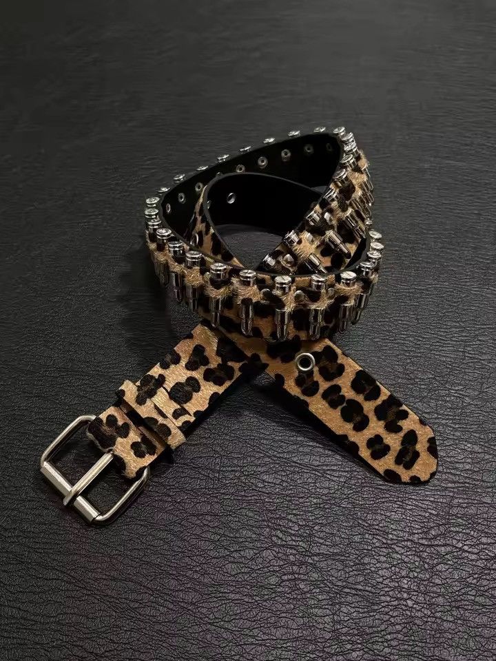 Japanese Brand Bullet Leopard Punk Pu leather belt Size ONE SIZE - 1 Thumbnail