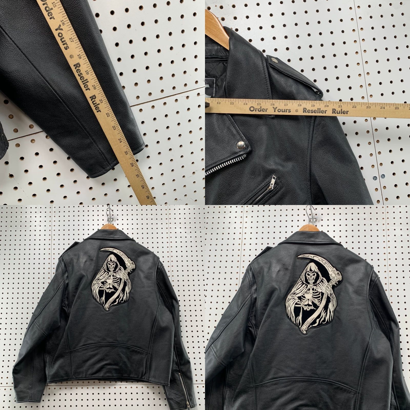 Vintage VINTAGE FMC Motorcycle Jacket Mens Size 48 Black Skeleton Reaper Biker Size US M / EU 48-50 / 2 - 9 Thumbnail