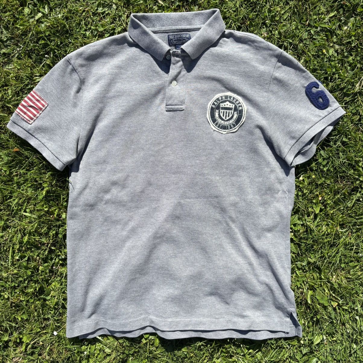Ralph Lauren Vintage Polo Jeans Grey Distressed Patch Polo Shirt Size US L / EU 52-54 / 3 - 2 Thumbnail