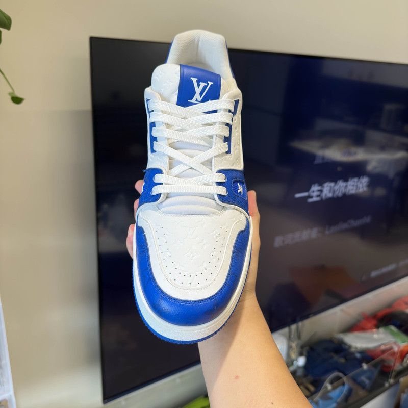 Louis Vuitton Louis Vuitton Blue Leather Low-Top Sneakers -2508 Size US 11 / EU 44 - 4 Thumbnail
