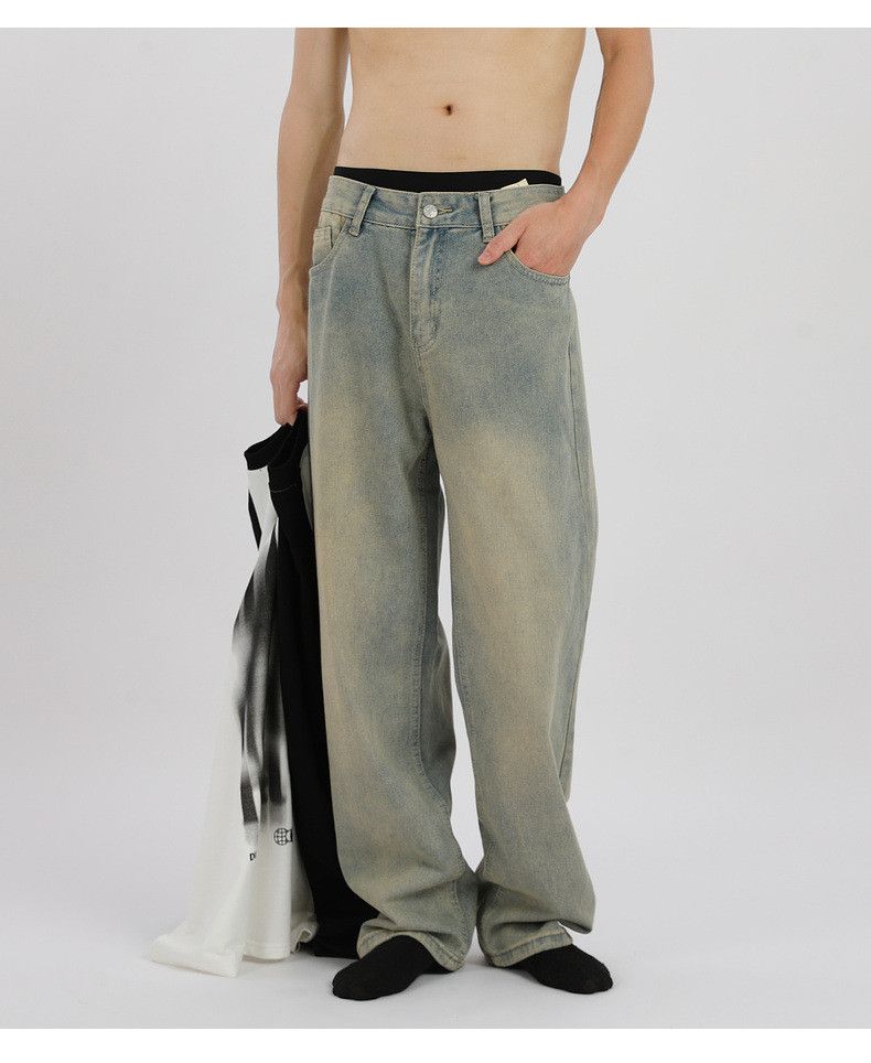 Street distressed washed straight-leg jeans