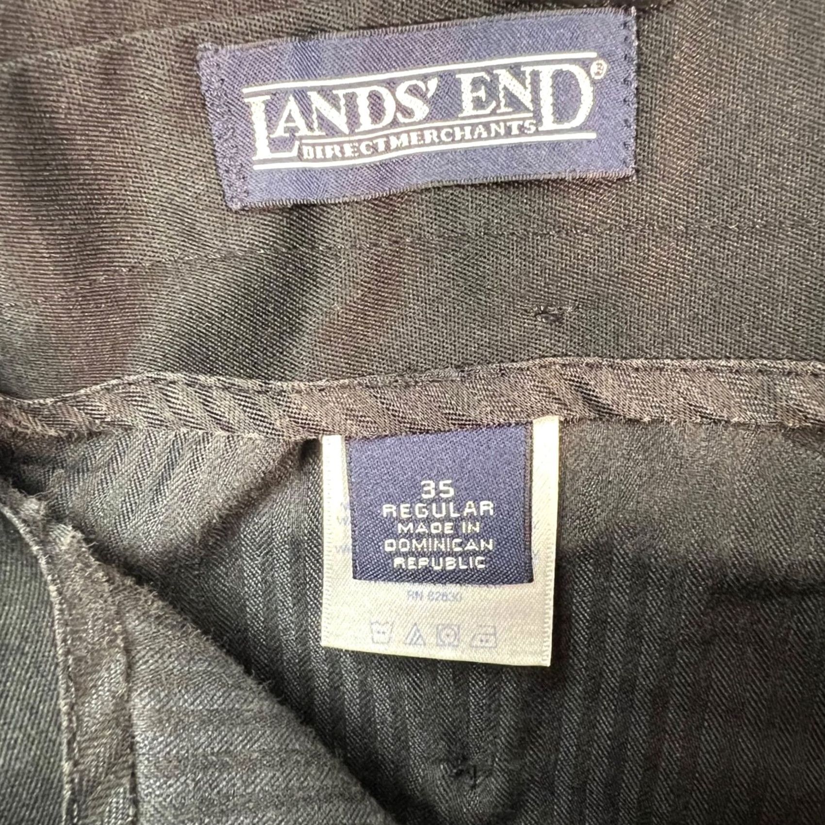 Lands' End Lands' End Mens Dress Pants Black 35 Regular Pleated Cotton Blend Straight Front Slashed Pockets Vintage: No Size US 35 - 3 Thumbnail