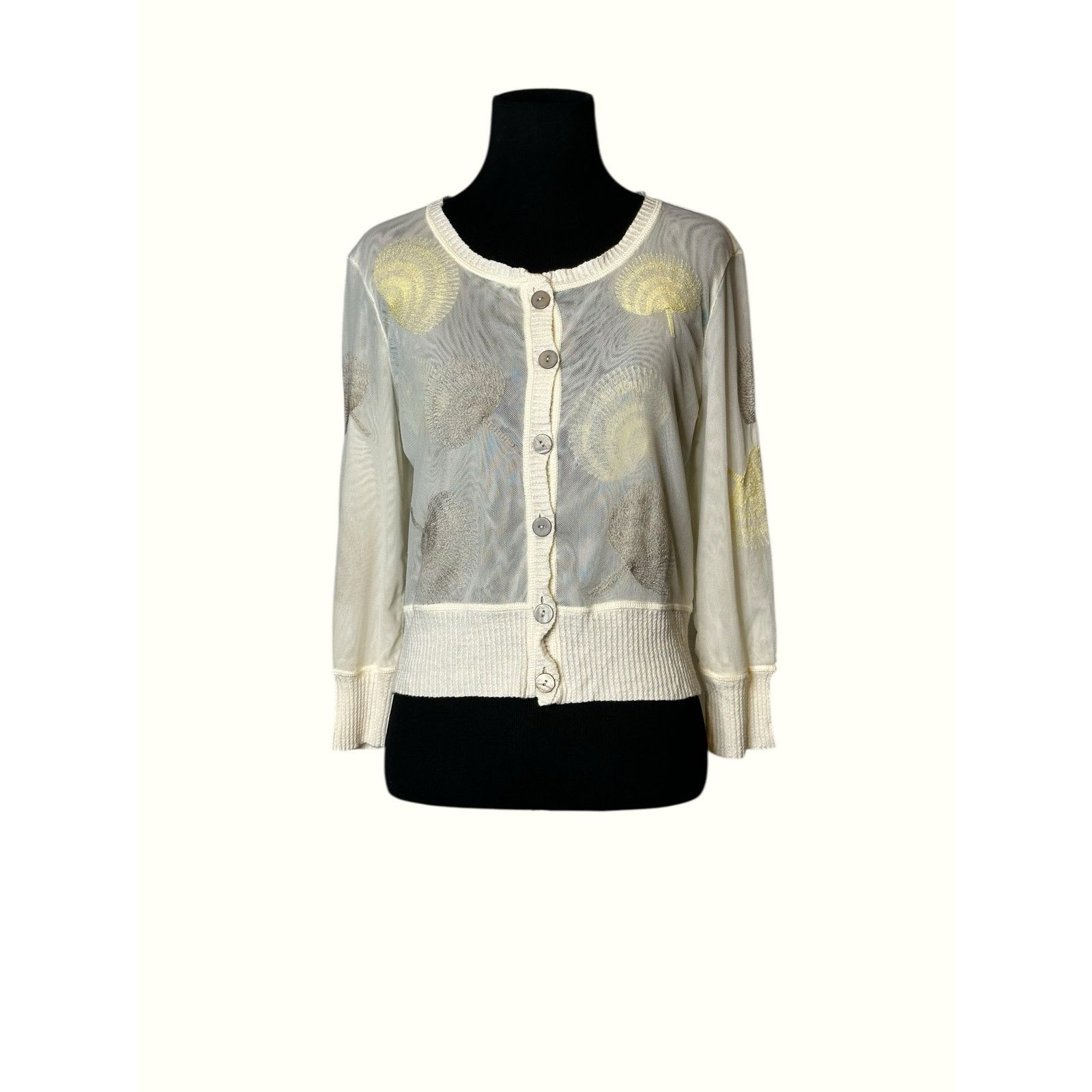 NIC+ZOE Nic + Zoe Cream Floral Embroidered Sweater size Small Size S / US 4 / IT 40 - 18 Thumbnail