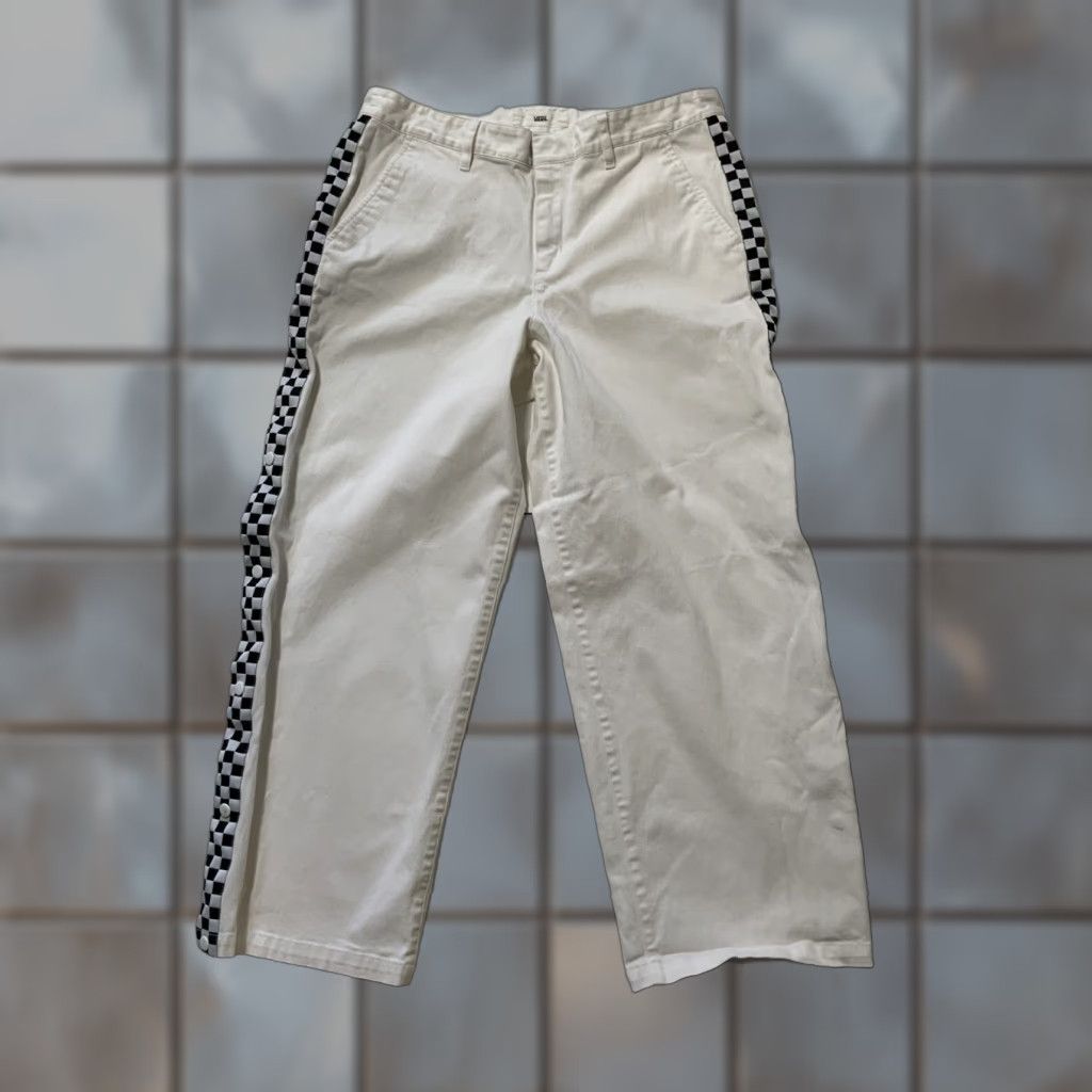 Vans VANS Checkered Tearaway Snap White Wide Leg Chino Pants Sz. 29 Womens Pants Wide-Leg White 29 Snap Size 29" - 1 Thumbnail
