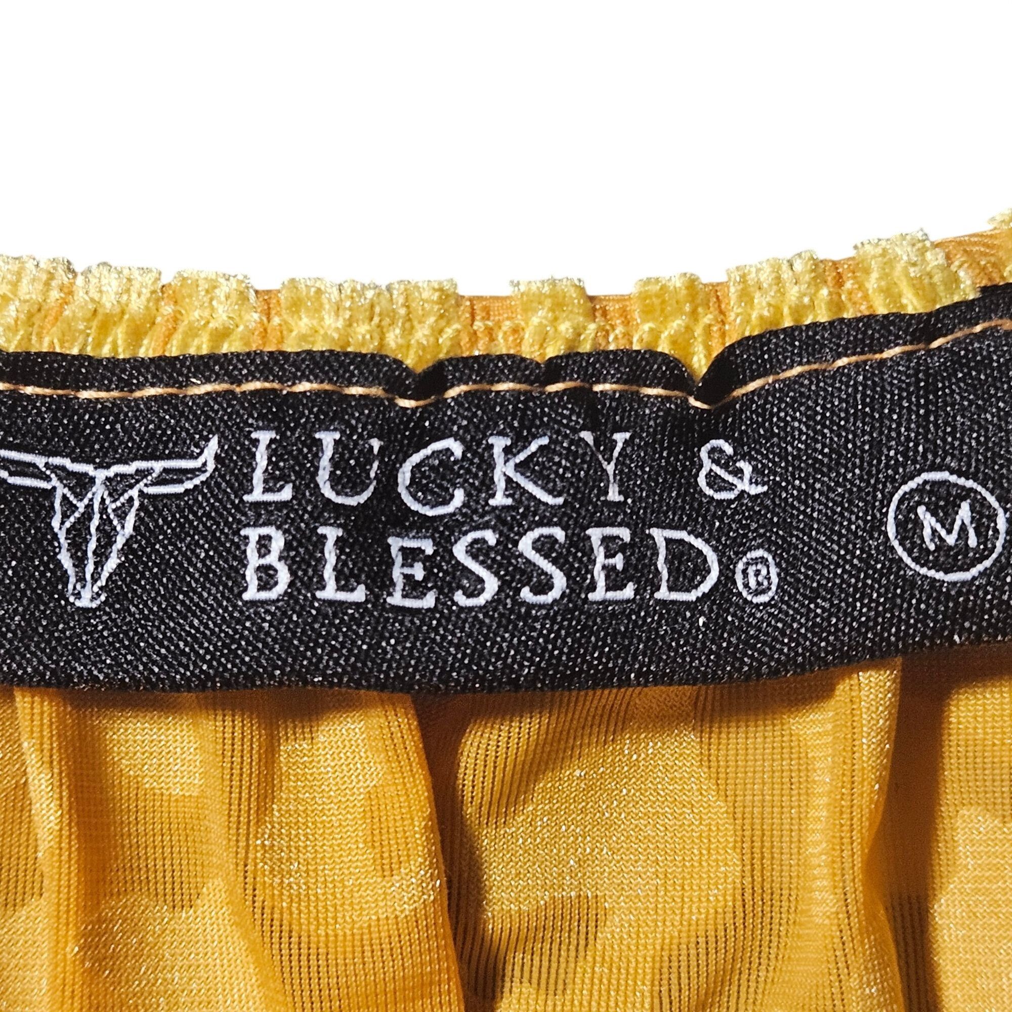 Other Lucky & Blessed Women’s Velvet Blouse Gold M Off Shoulder Lu Size M / US 6-8 / IT 42-44 - 3 Thumbnail