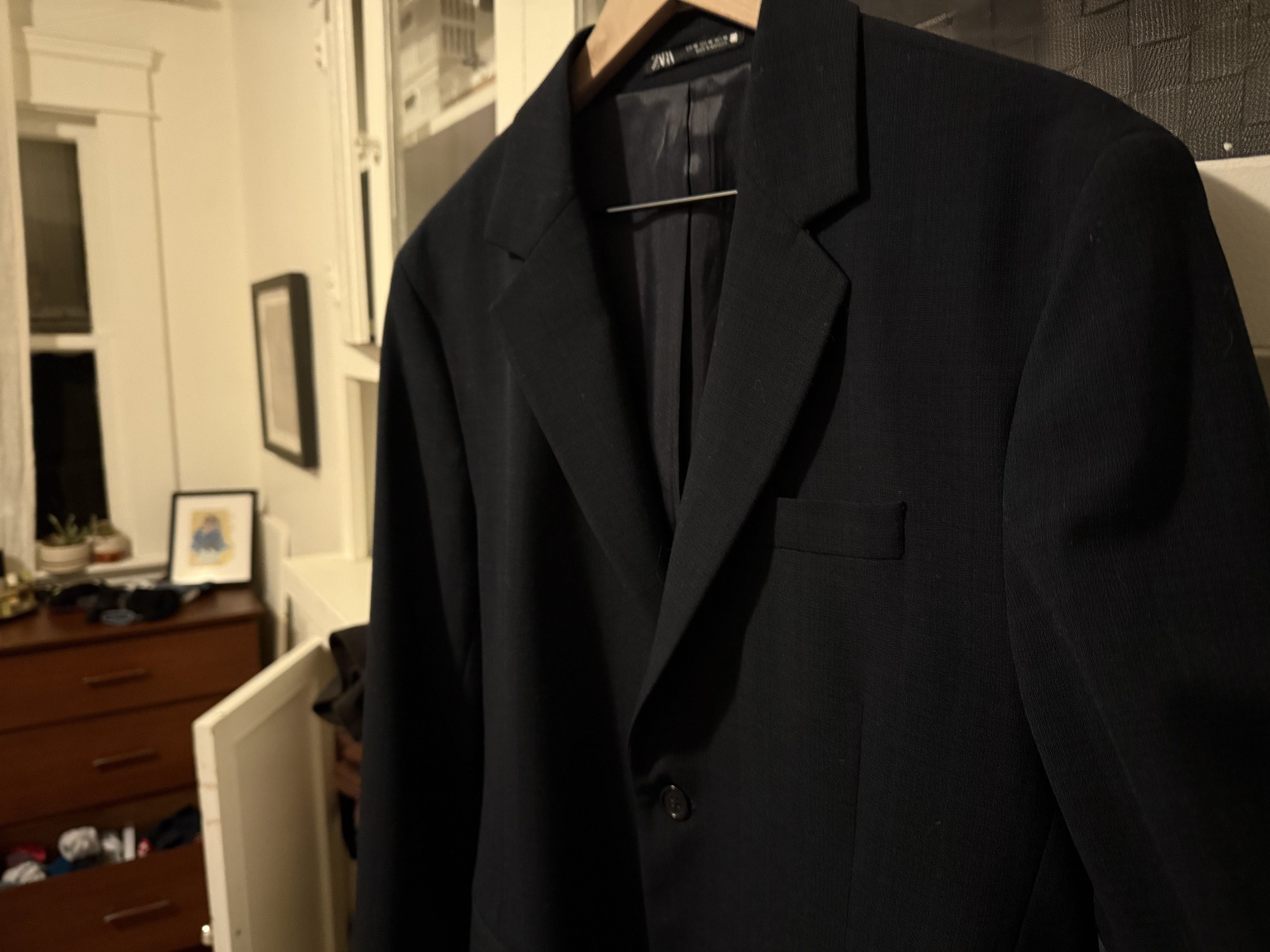 Zara Dark Navy checked blazer Size 40R - 1 Thumbnail