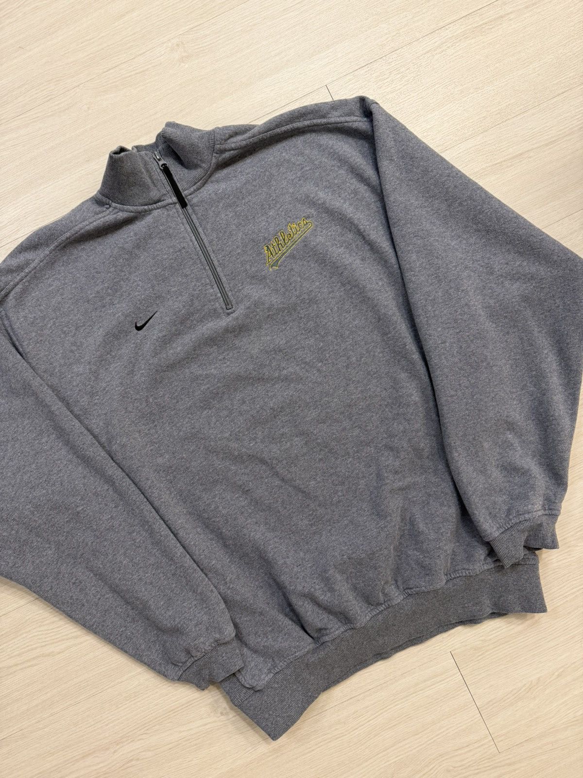 Nike Nike Grey Oakland Athletics Quarter Zip Pullover Sweater Size US XL / EU 56 / 4 - 2 Thumbnail