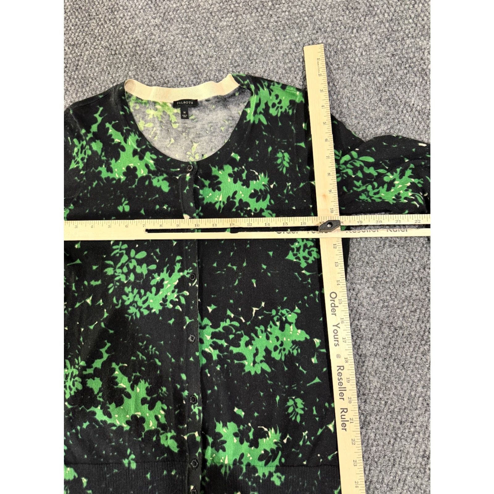 Talbots Talbots cardigan Womens Medium black green floral button front lightweight Size M / US 6-8 / IT 42-44 - 5 Thumbnail
