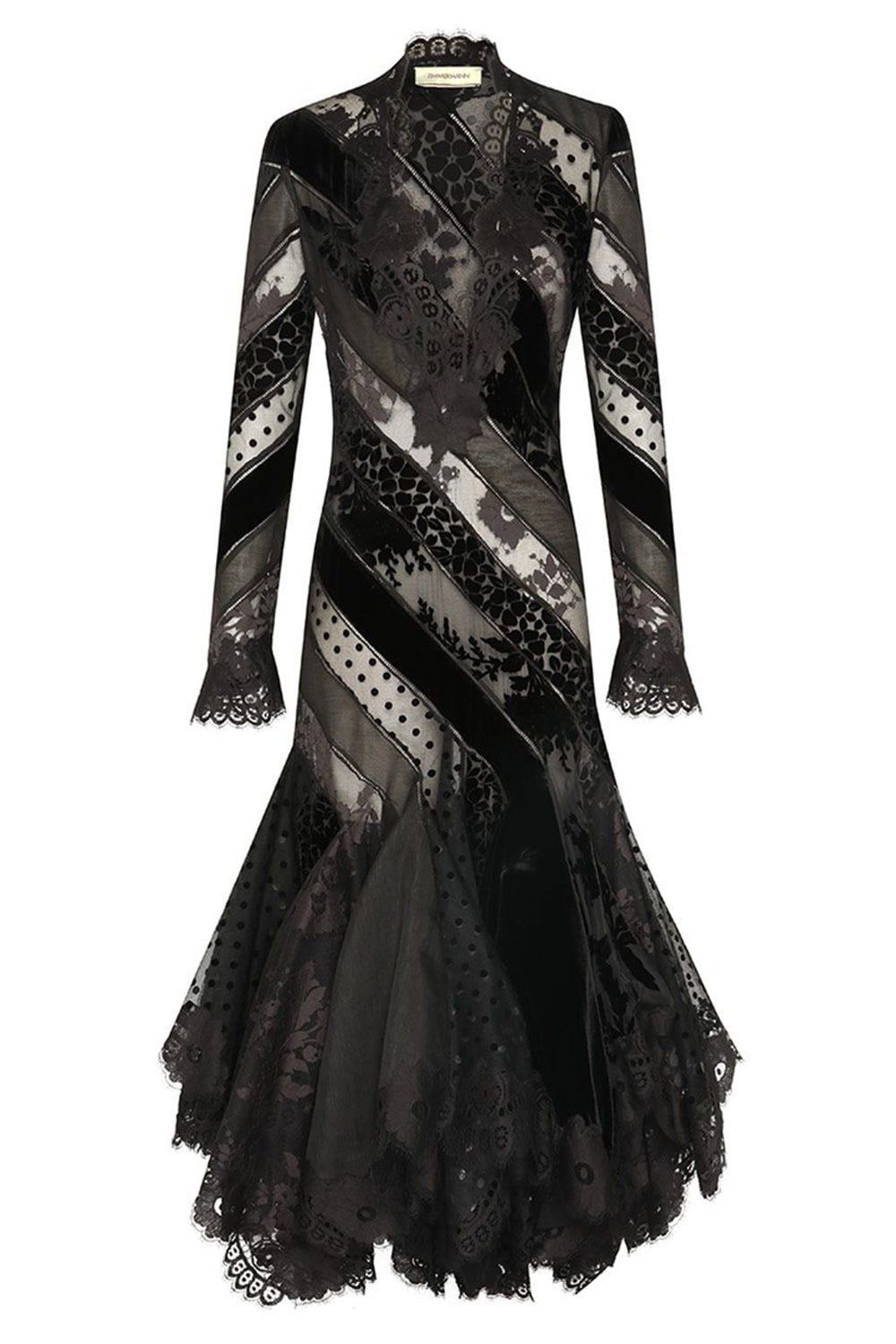Zimmermann oc11z0925 Eden V Neck Spliced Gown in Black Size XS / US 0-2 / IT 36-38 - 1 Thumbnail